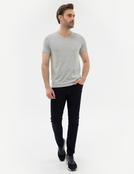 Açık Gri Melanj Slim Fit V Yaka Basic T-Shirt - 50225532034