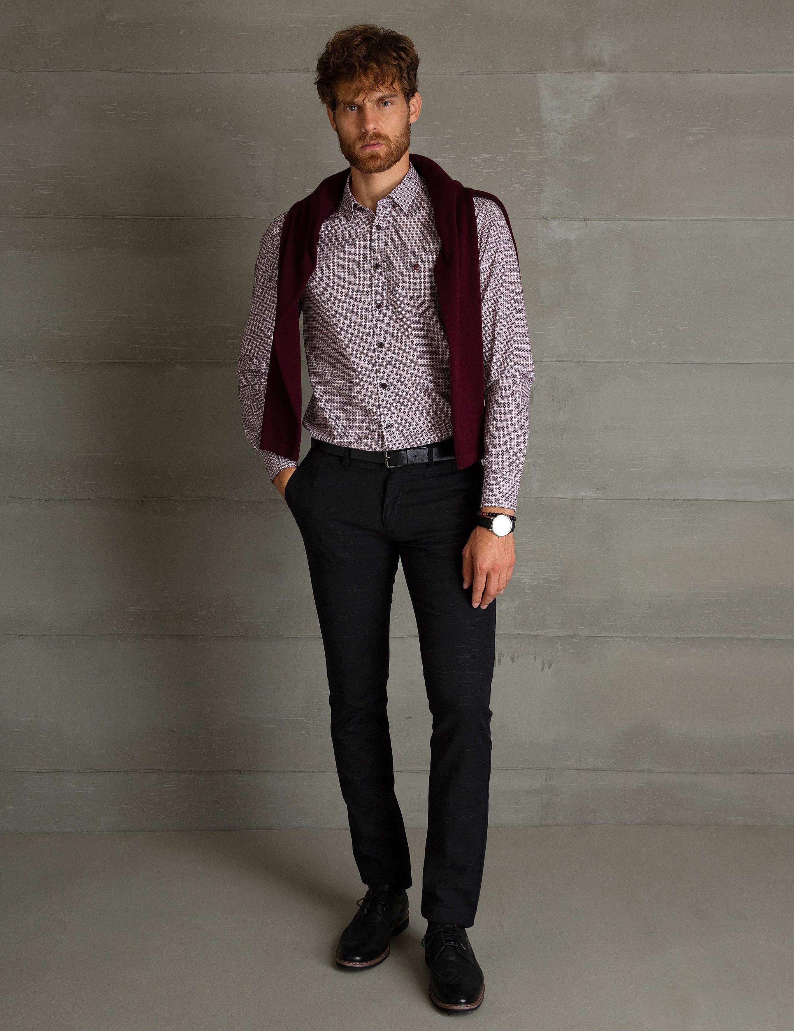 Bordo Slim Fit Gömlek