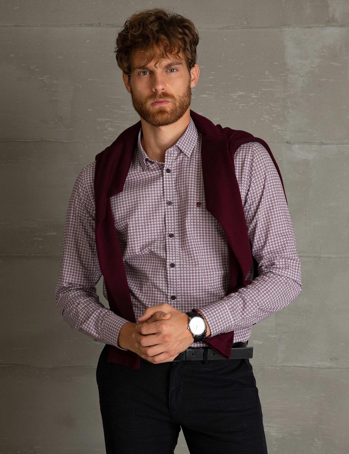 Bordo Slim Fit Gömlek - 50195196005