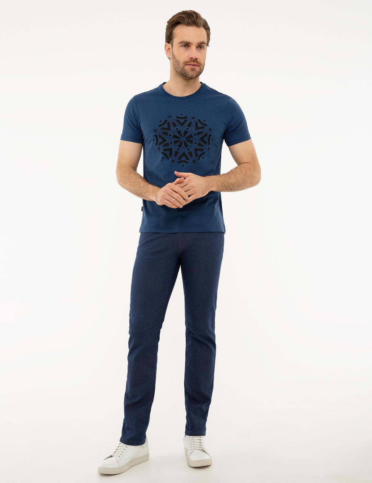 Koyu Mavi Slim Fit Bisiklet Yaka T-Shirt - 50226362007