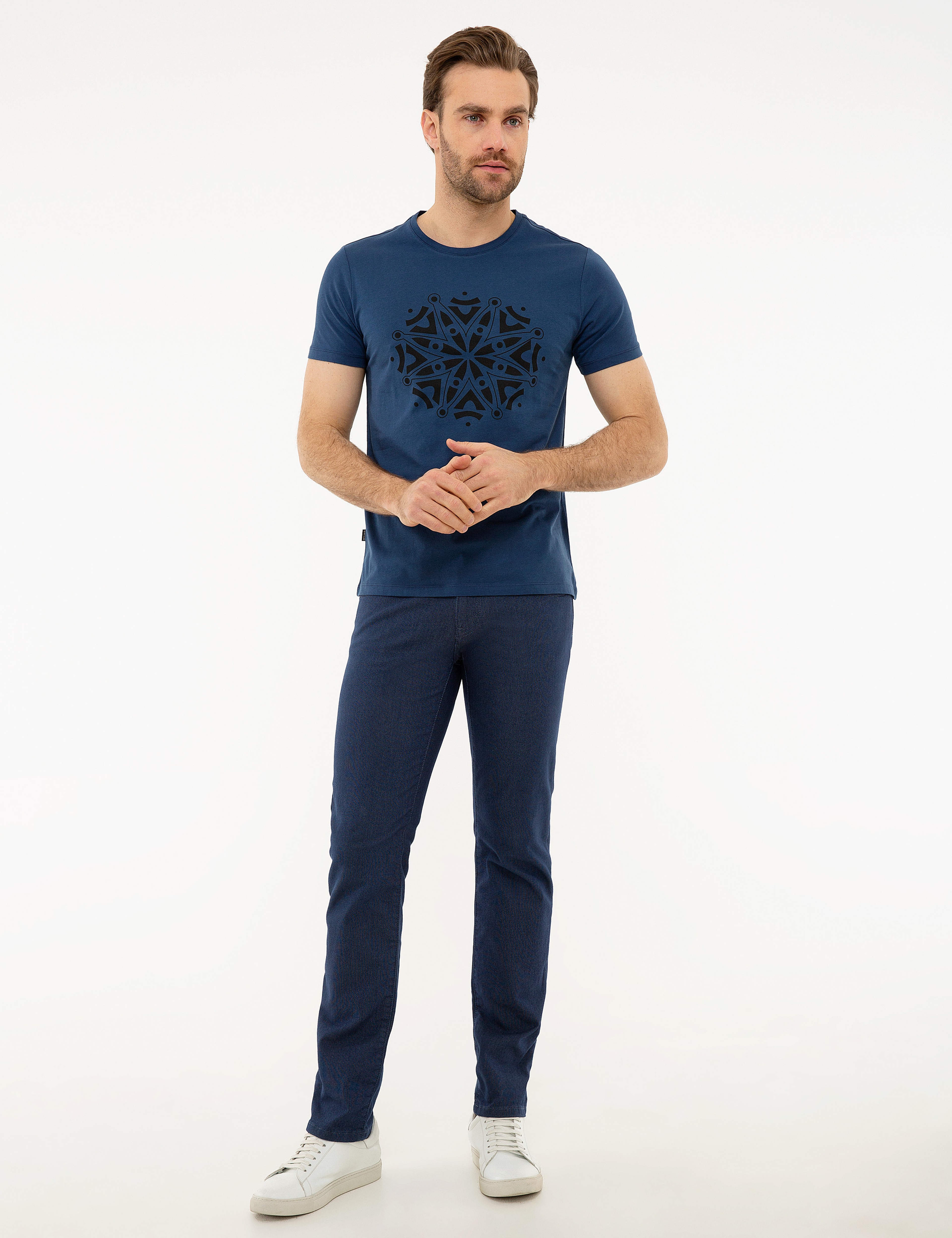 Koyu Mavi Slim Fit Bisiklet Yaka T-Shirt - Image 4