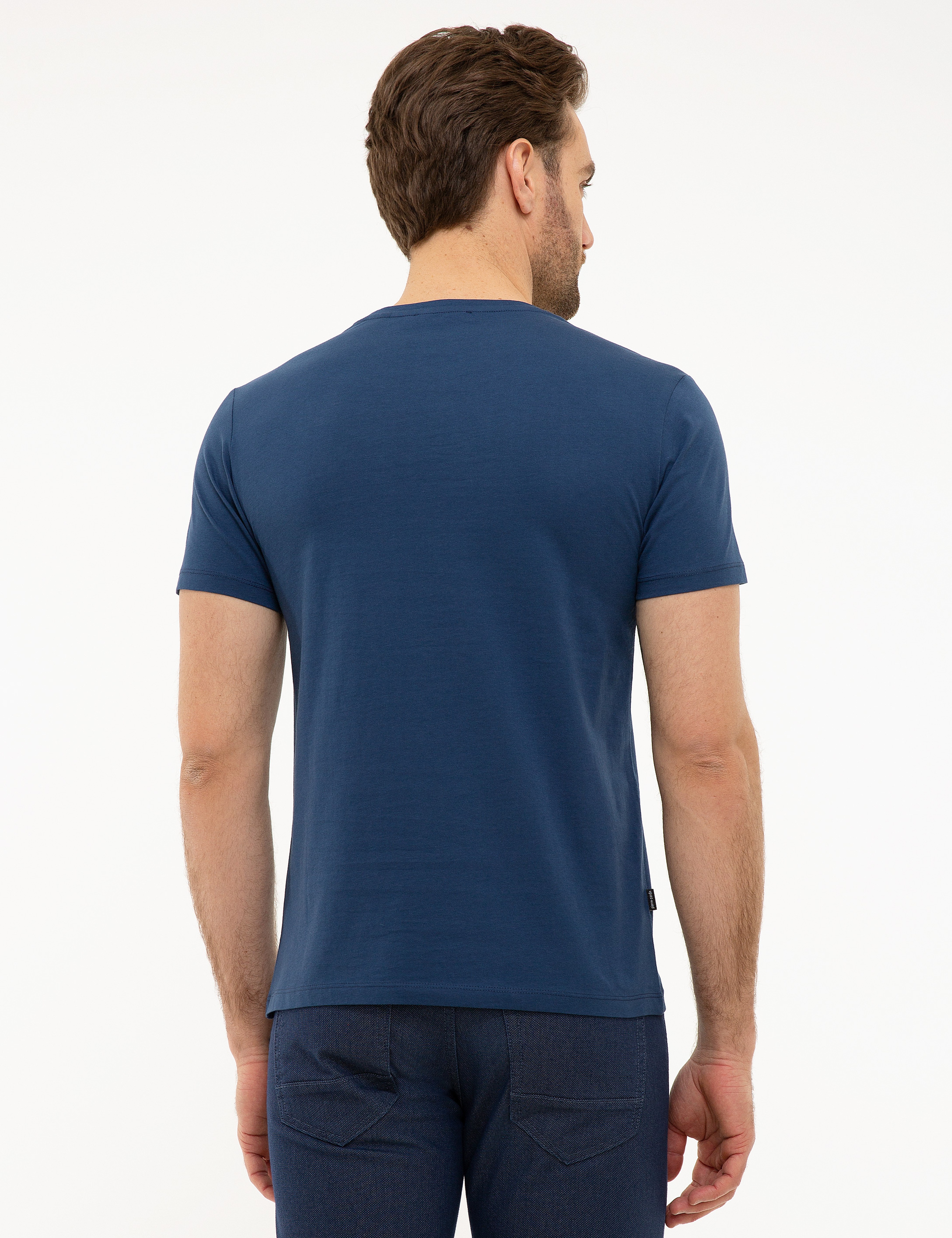Koyu Mavi Slim Fit Bisiklet Yaka T-Shirt