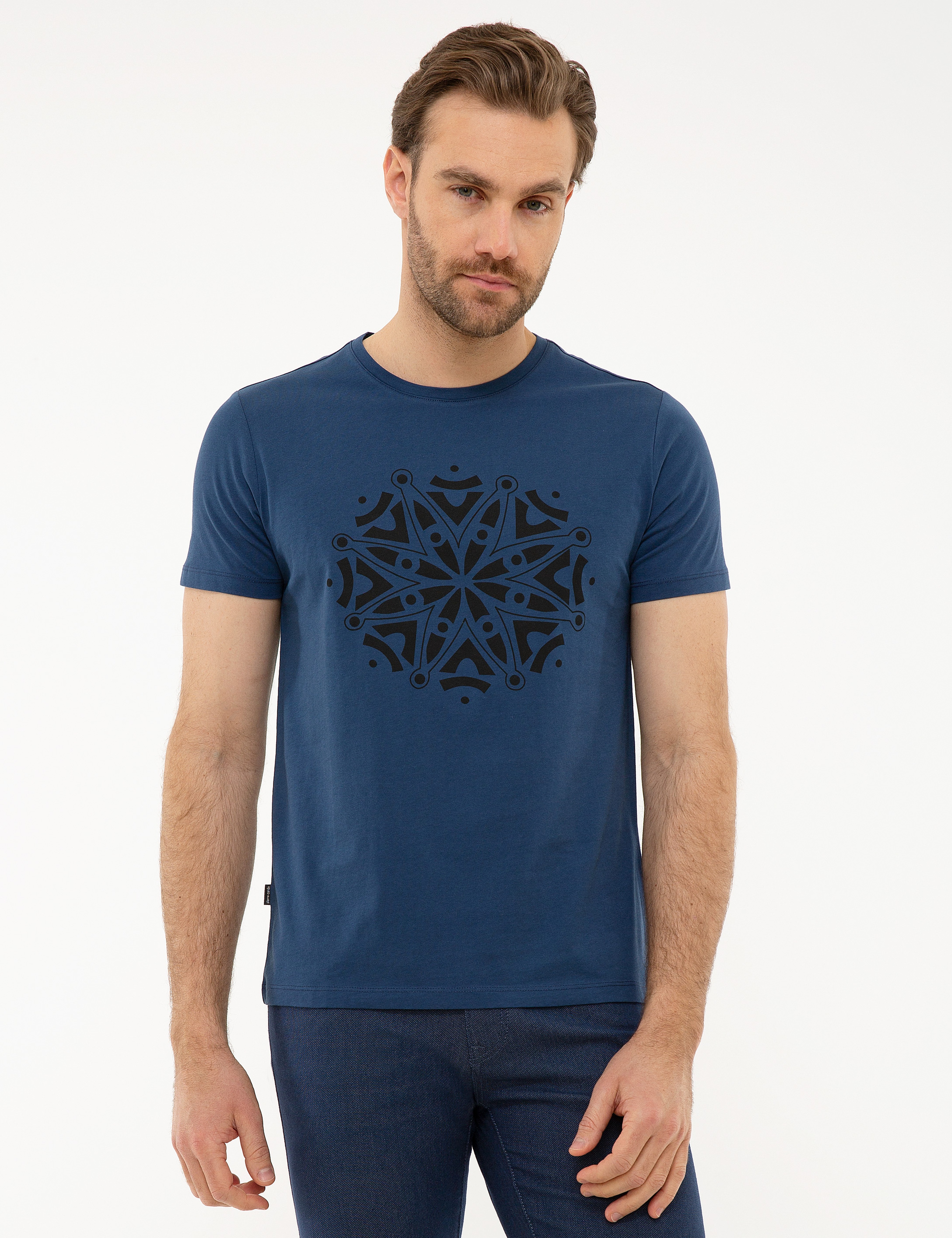 Koyu Mavi Slim Fit Bisiklet Yaka T-Shirt - Image 1