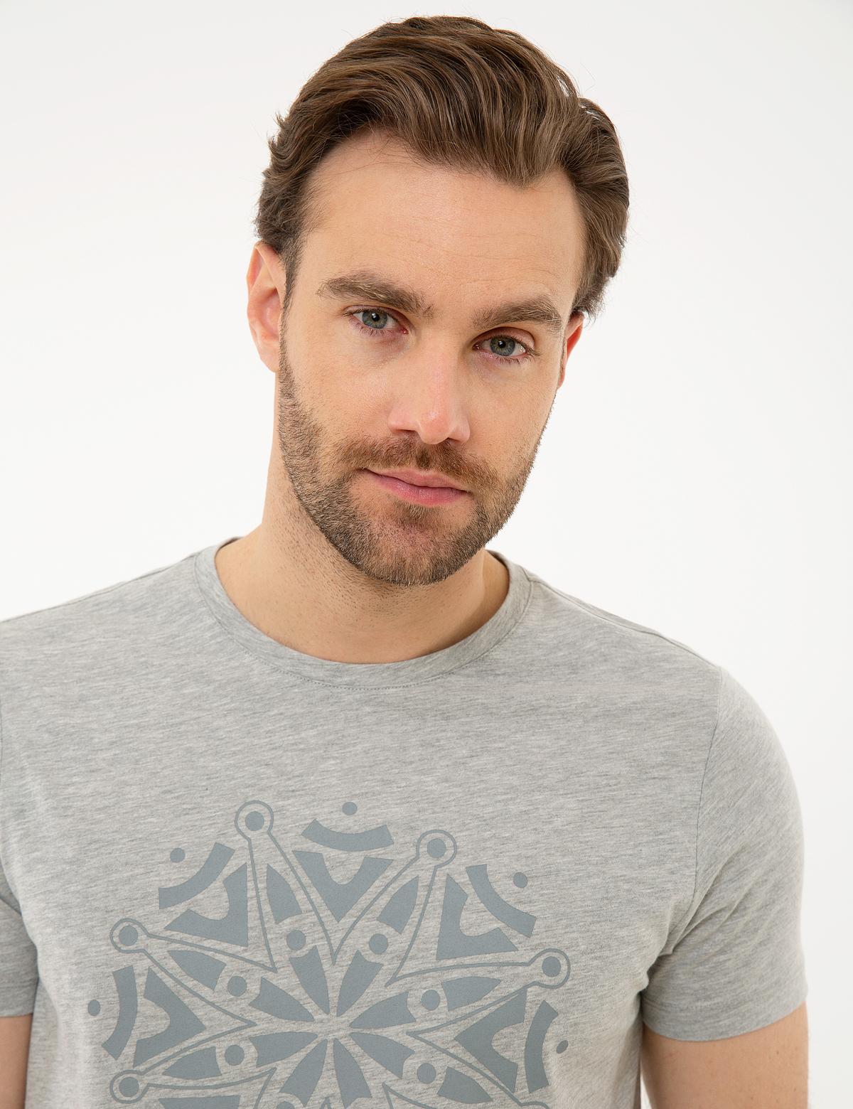 Açık Gri Melanj Slim Fit Bisiklet Yaka T-Shirt - 50226362015