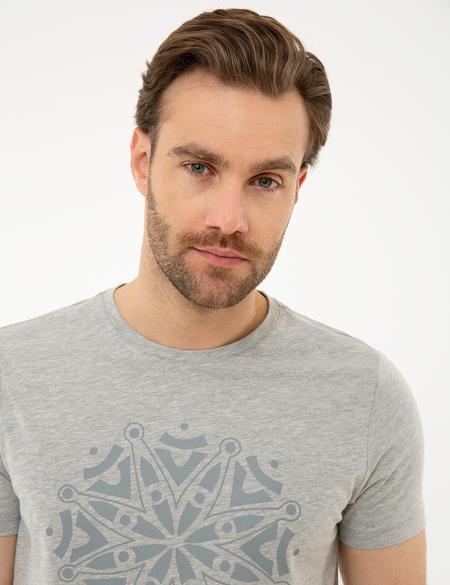 Açık Gri Melanj Slim Fit Bisiklet Yaka T-Shirt - 50226362015