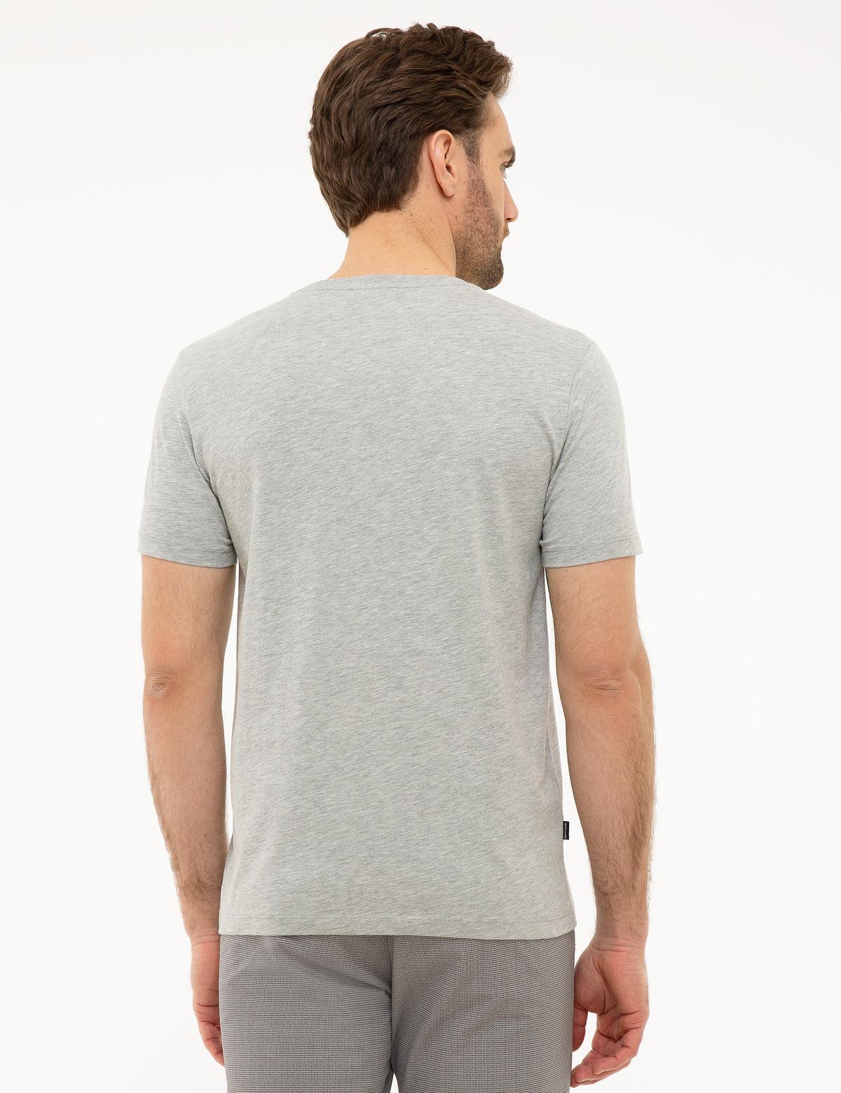 Açık Gri Melanj Slim Fit Bisiklet Yaka T-Shirt - 50226362015