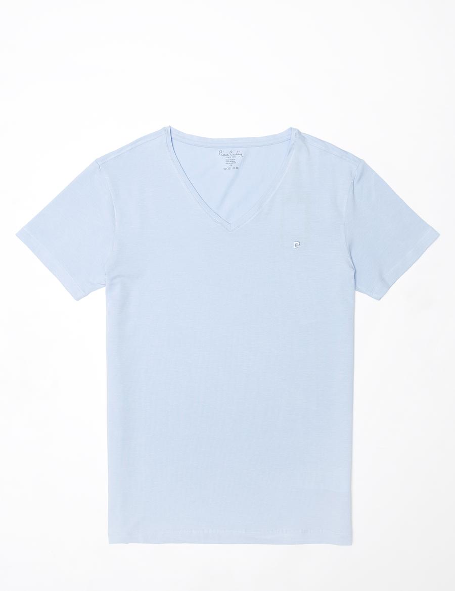 Açık Mavi Slim Fit V Yaka T-Shirt