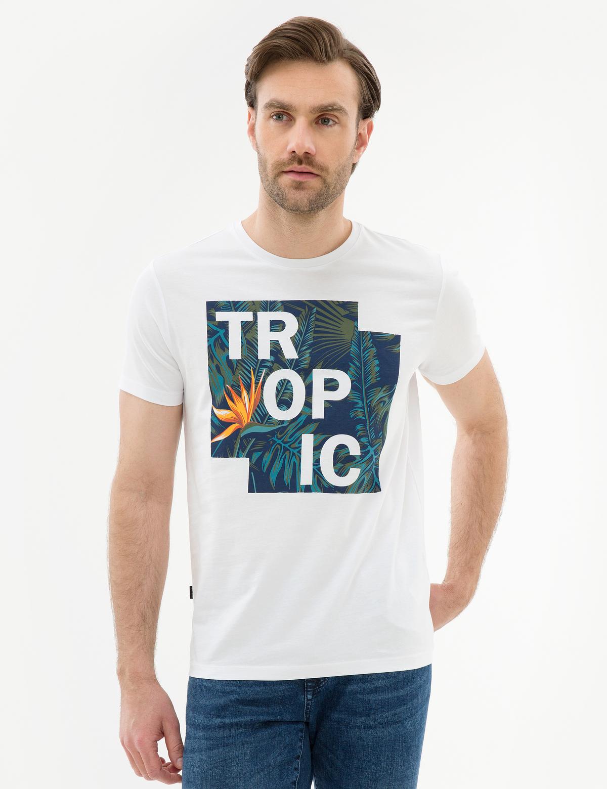 Beyaz Slim Fit Bisiklet Yaka T-Shirt