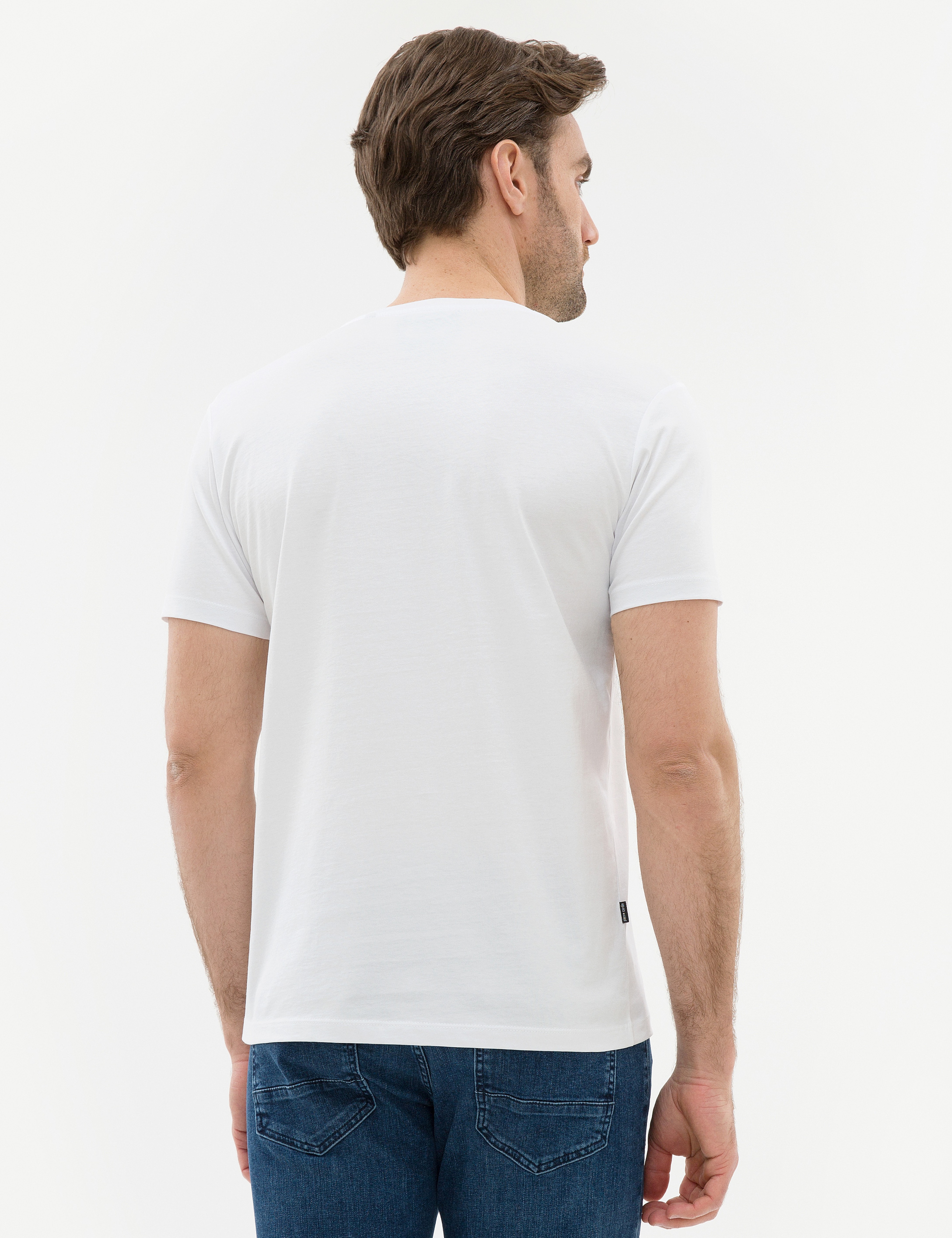 Beyaz Slim Fit Bisiklet Yaka T-Shirt - Image 3