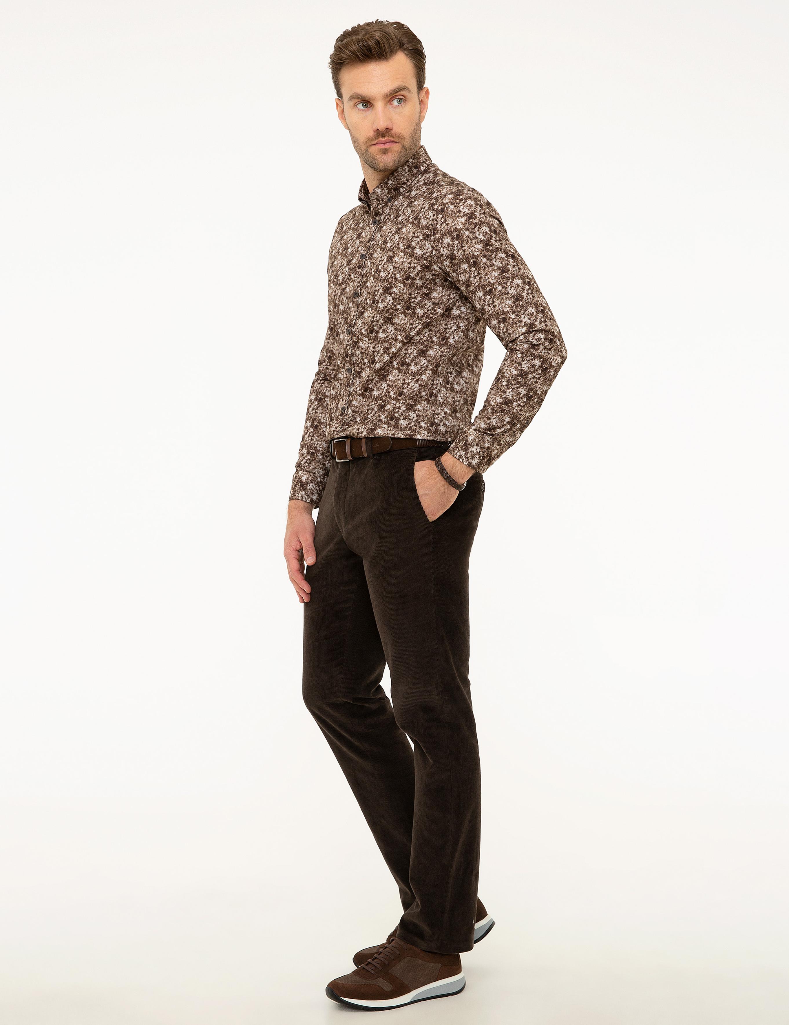 Kahverengi Slim Fit Kadife Pantolon