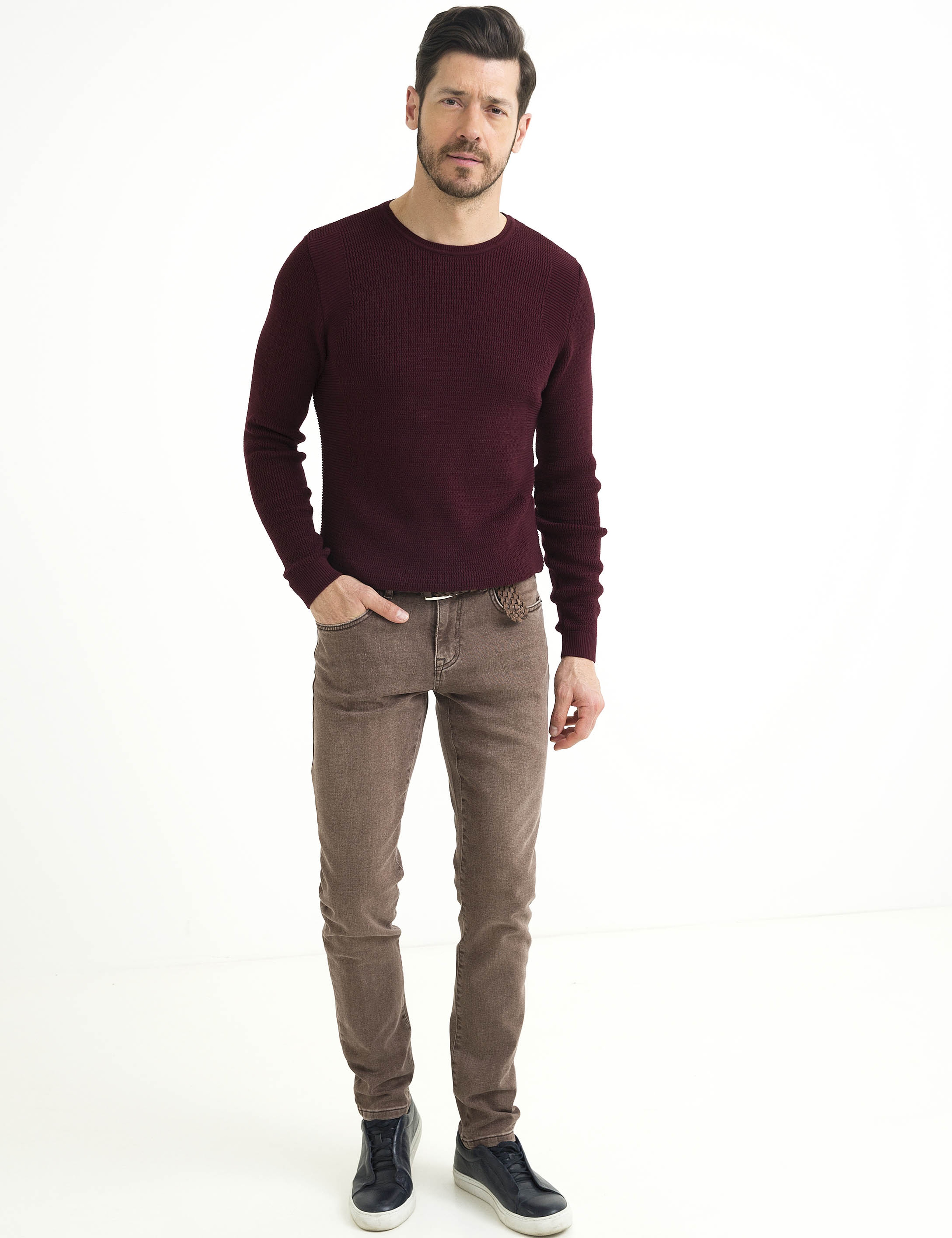 Bordo Slim Fit Triko Kazak