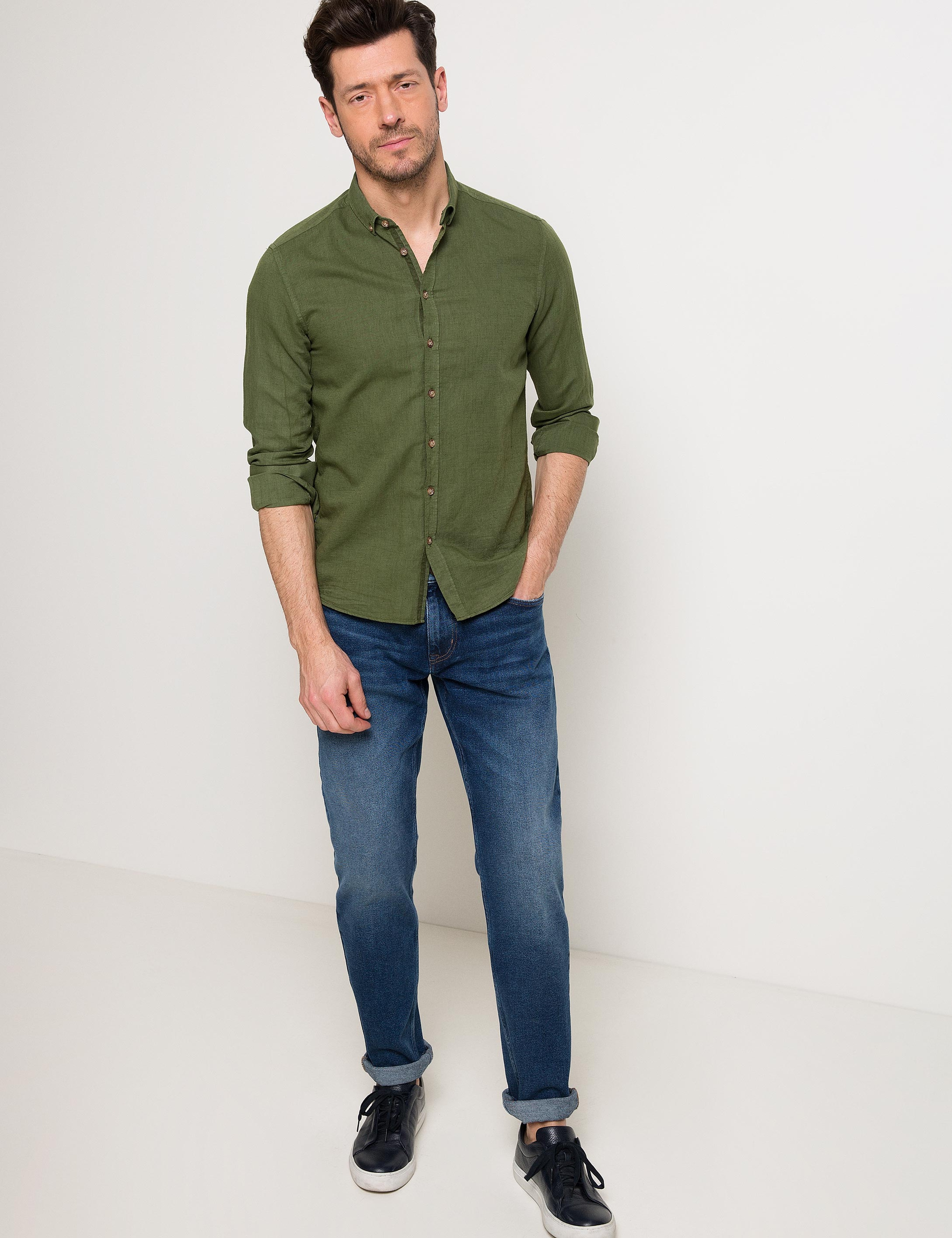 Yeşil Slim Fit Gömlek - Image 2