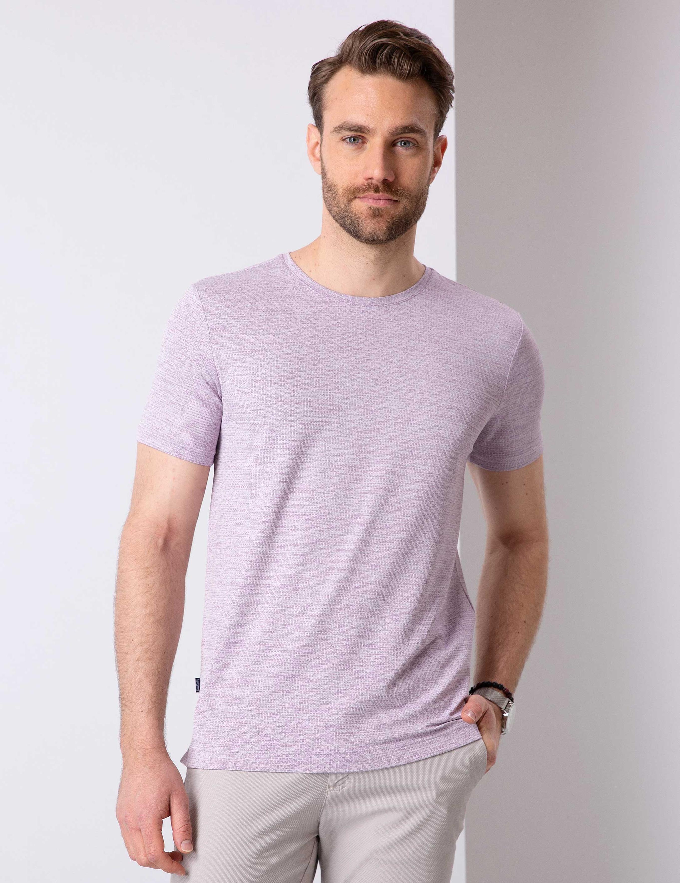 Mor Slim Fit Bisiklet Yaka T-Shirt