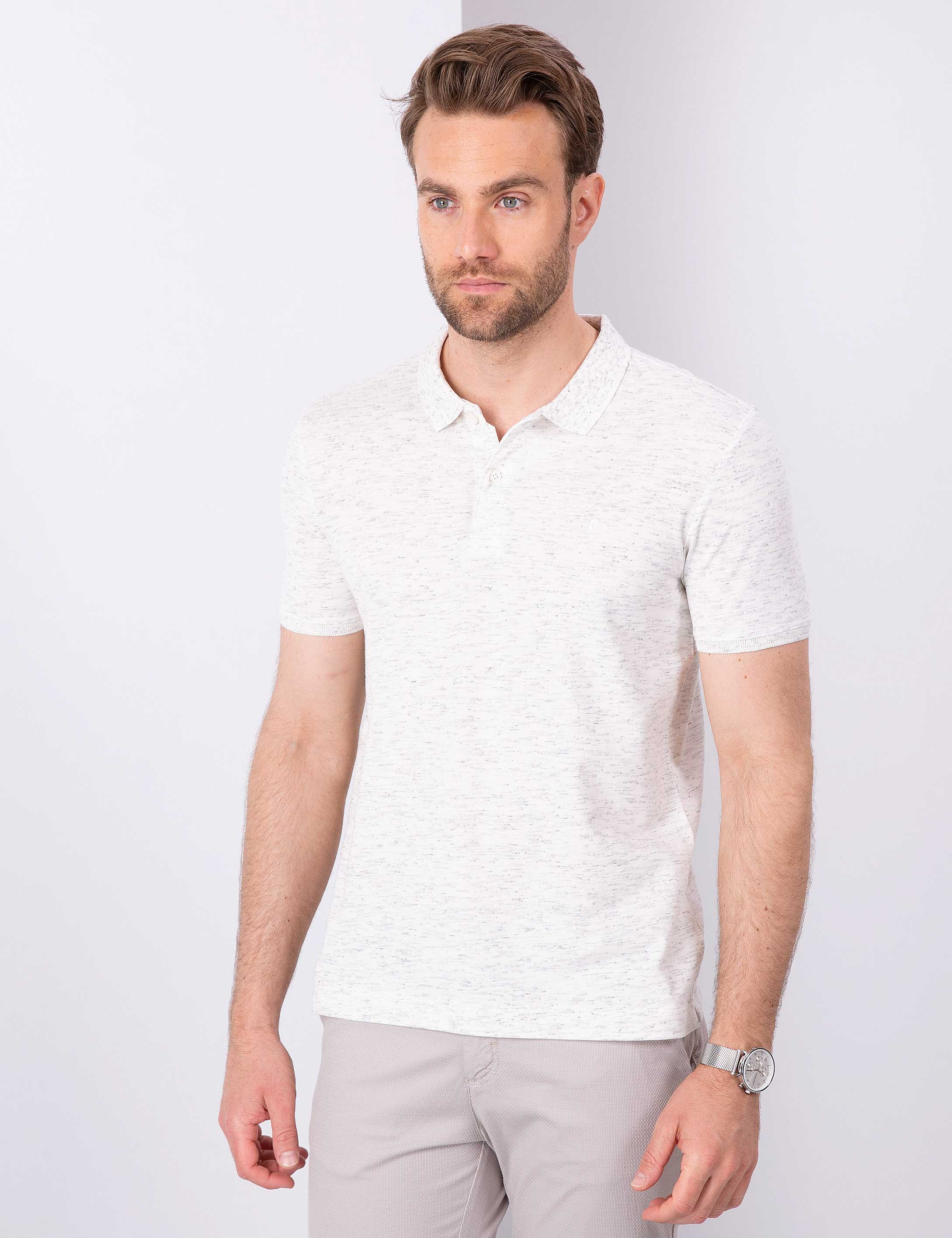 Beyaz Slim Fit Polo Yaka T-Shirt - Image 2