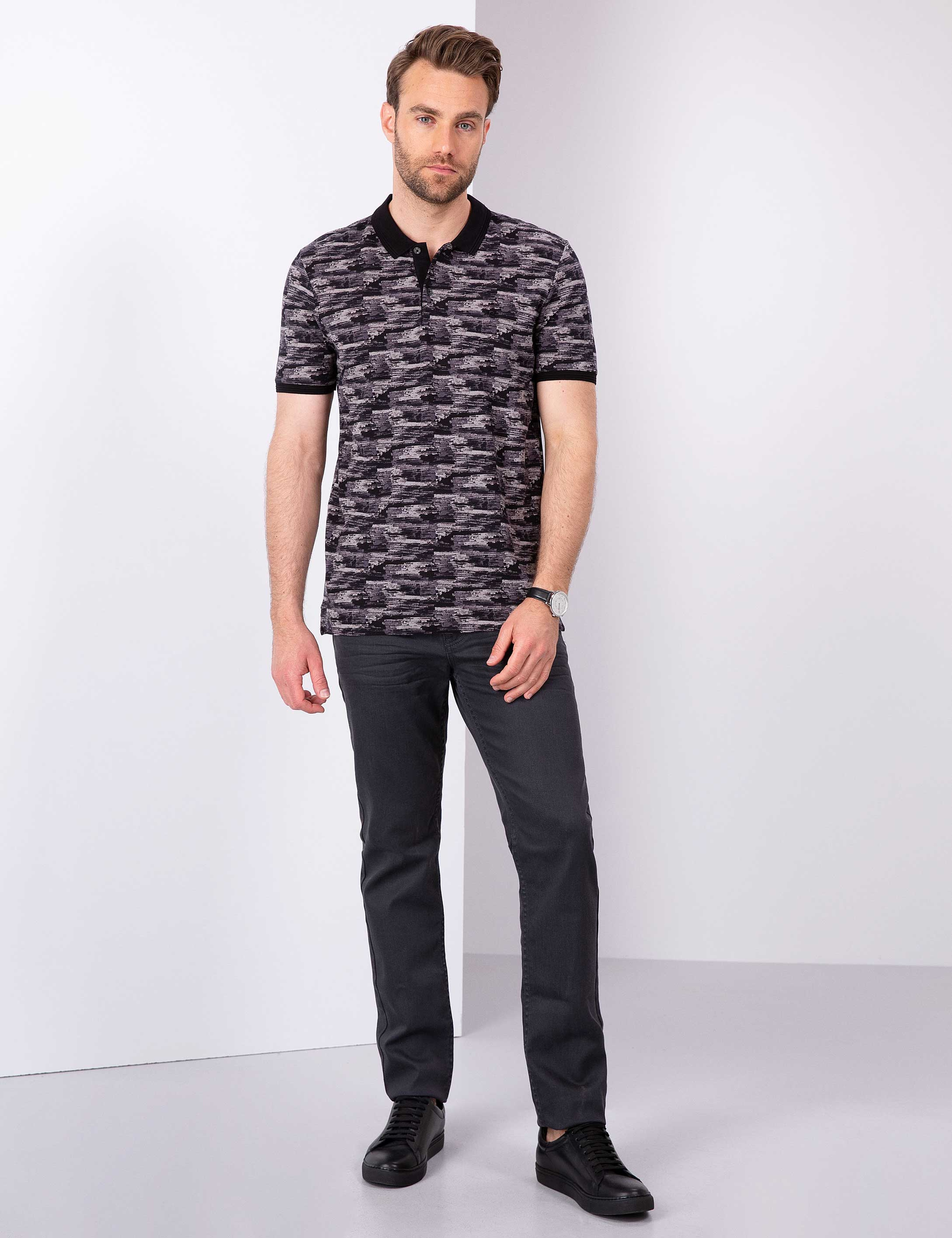 Siyah Slim Fit Polo Yaka T-Shirt - Image 4