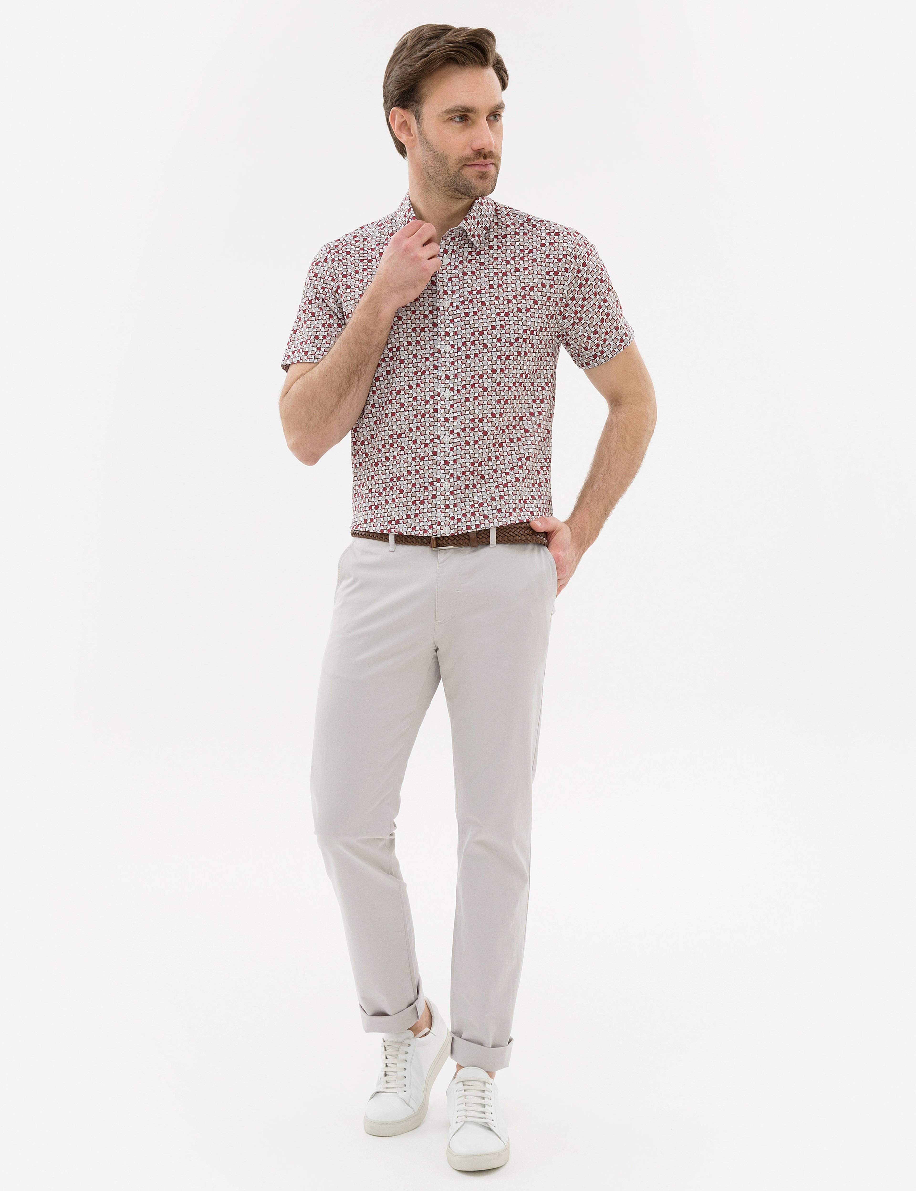 Bordo Slim Fit Kısa Kollu Gömlek - Image 4