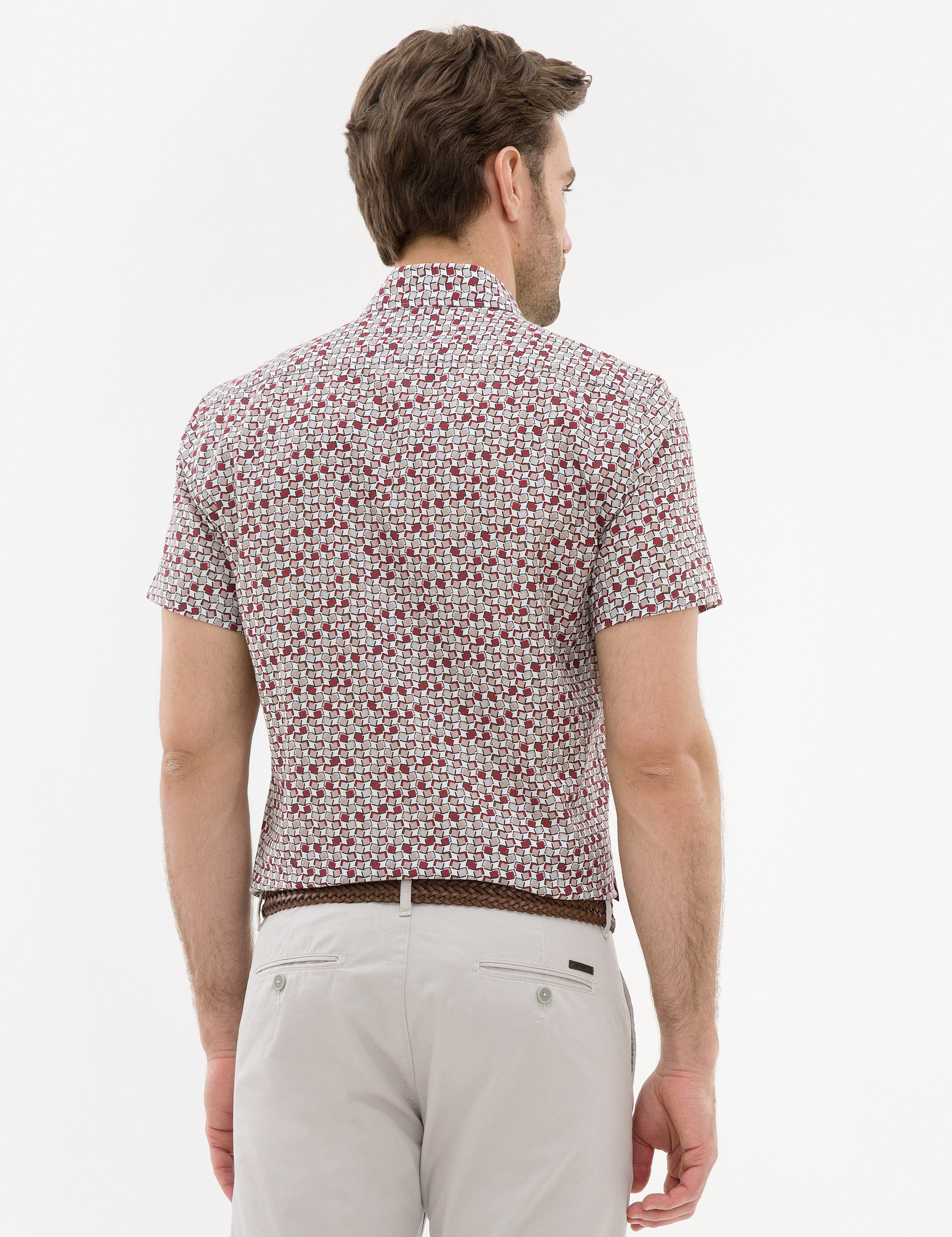 Bordo Slim Fit Kısa Kollu Gömlek - Image 3