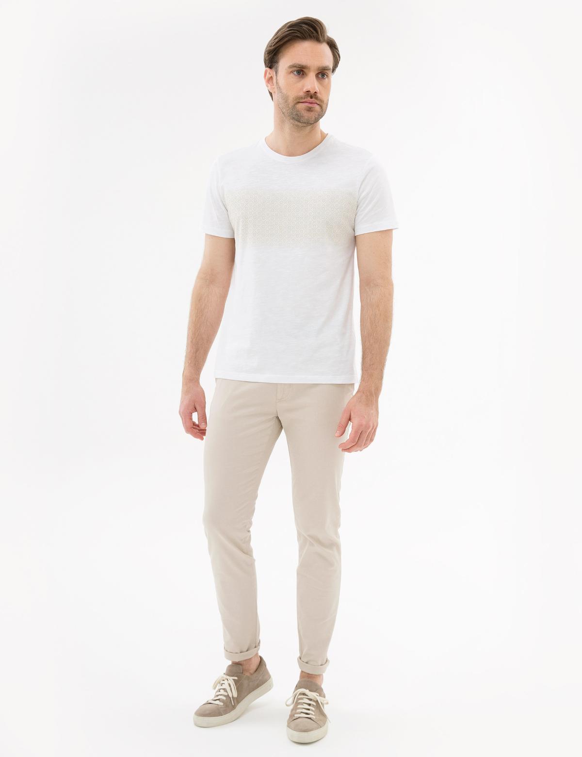 Beyaz Slim Fit Bisiklet Yaka Tişört - 50222957004