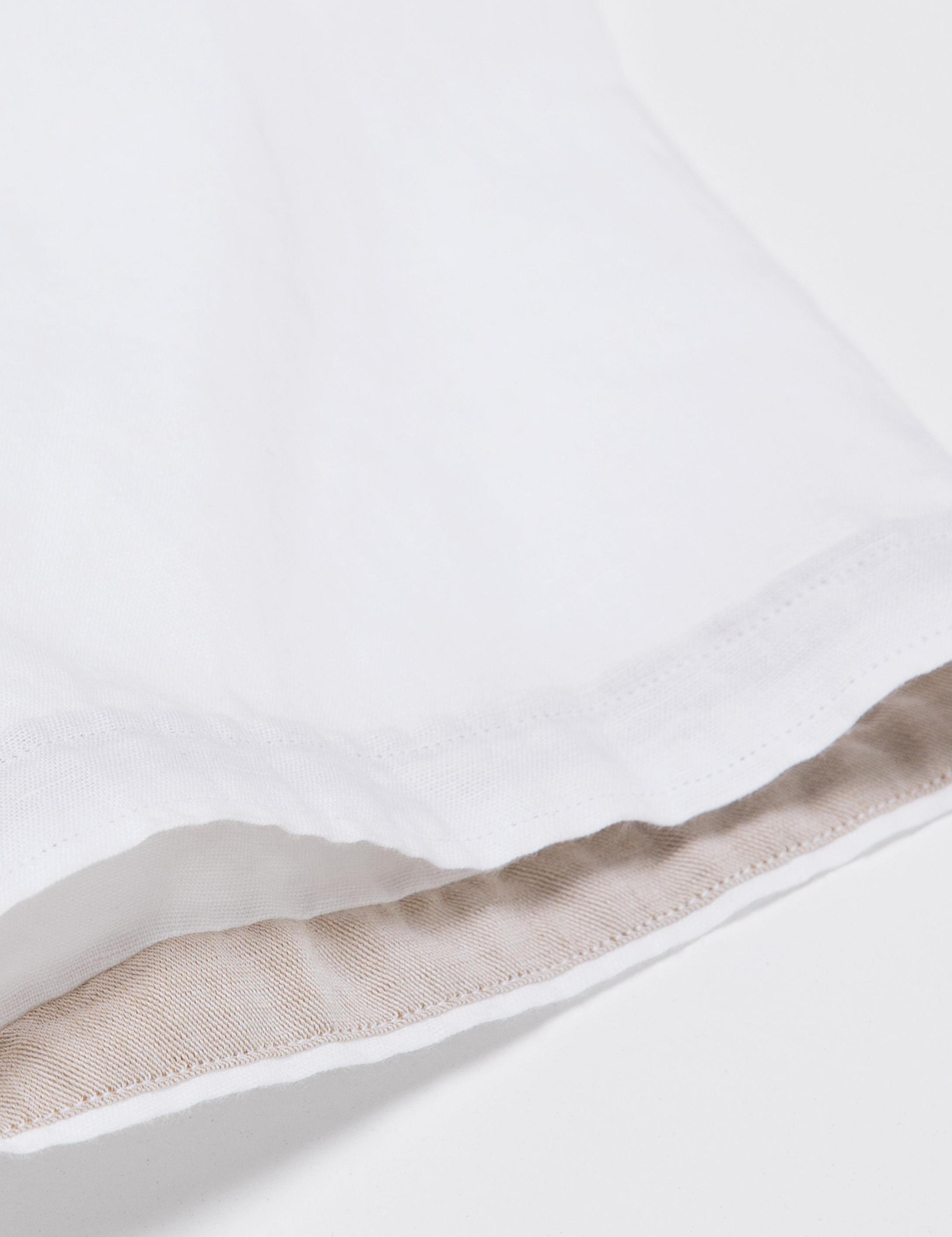 Beyaz Slim Fit Kısa Kollu Keten Karışımlı Gömlek