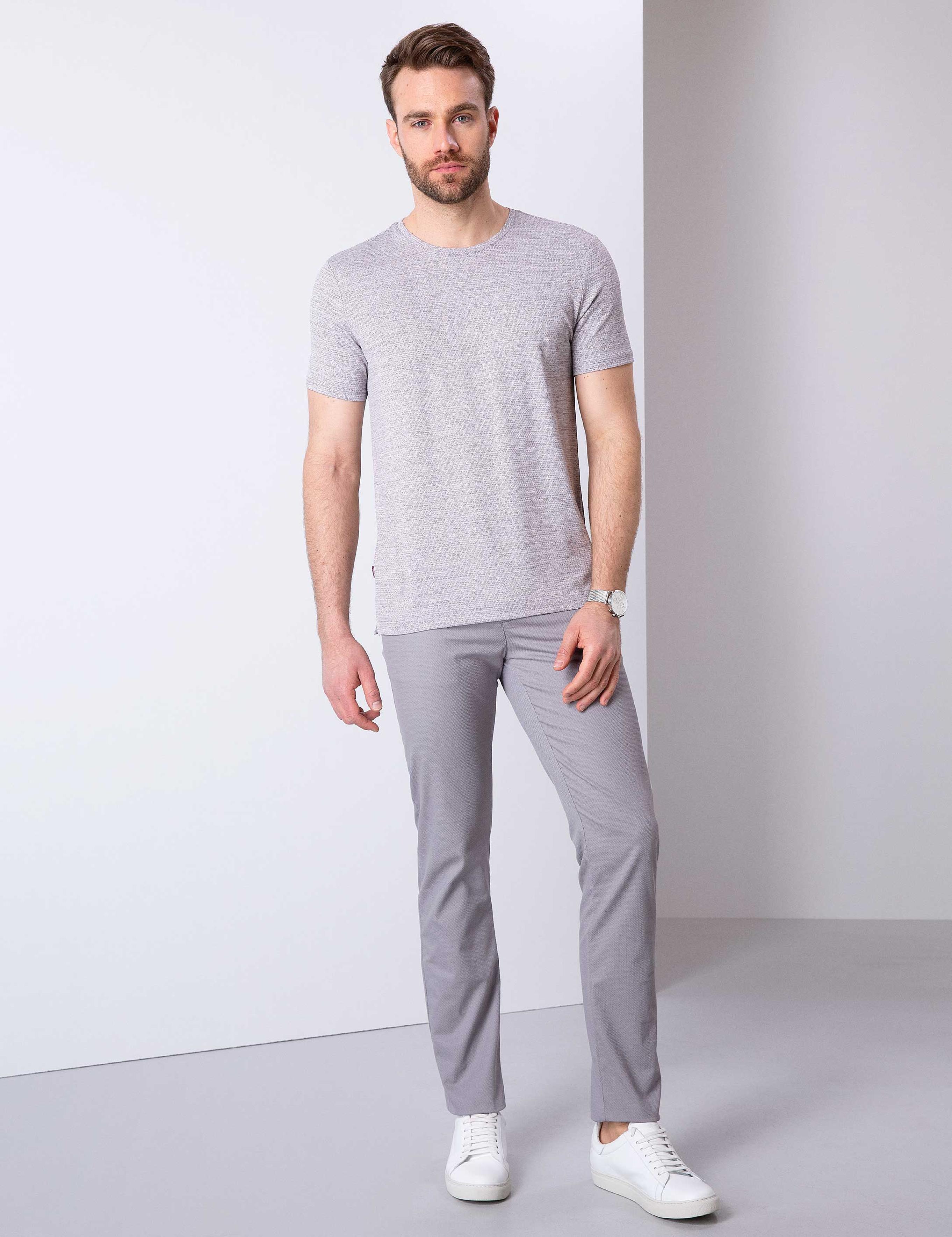 Lila Slim Fit Bisiklet Yaka T-Shirt