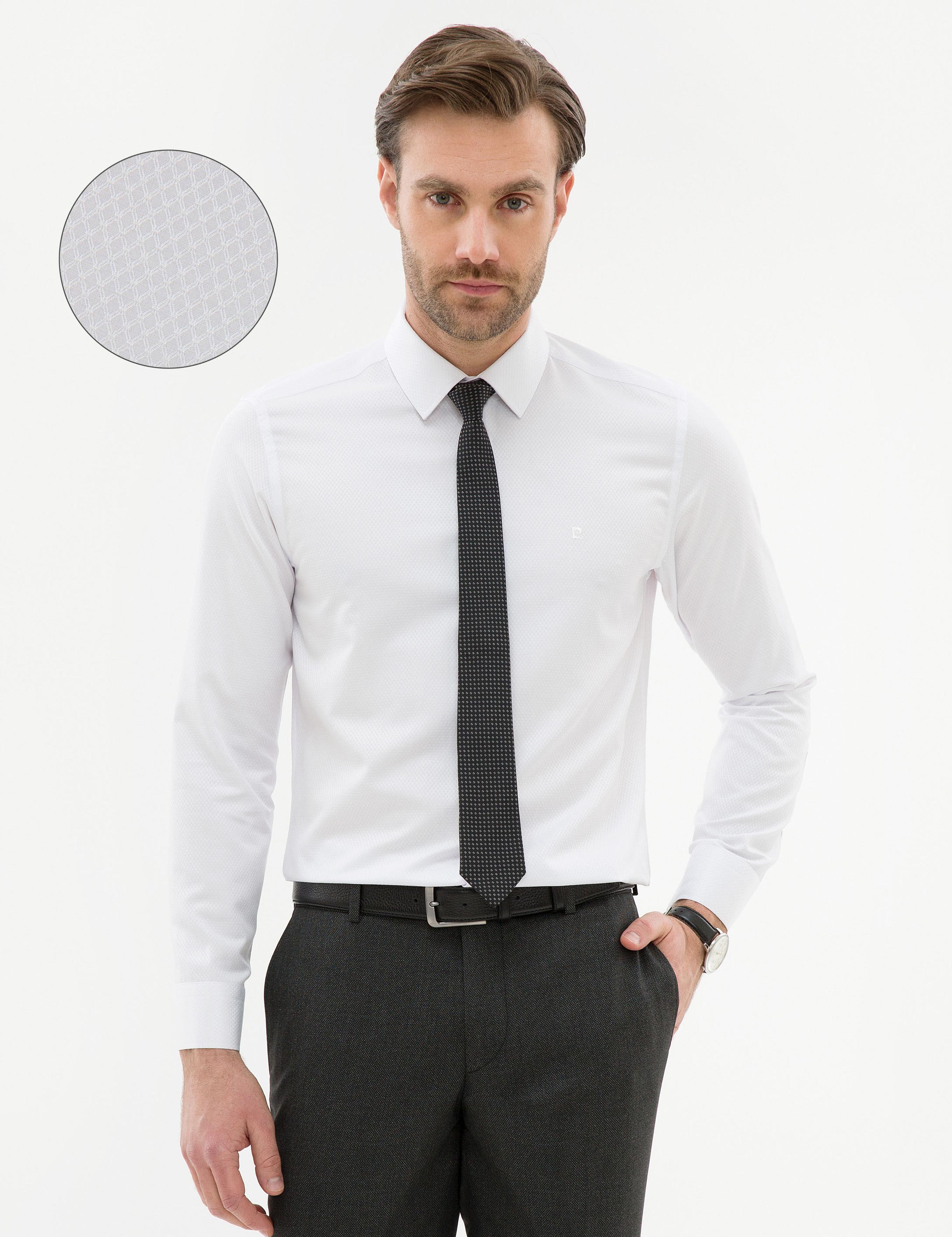 Beyaz Slim Fit Armürlü Gömlek