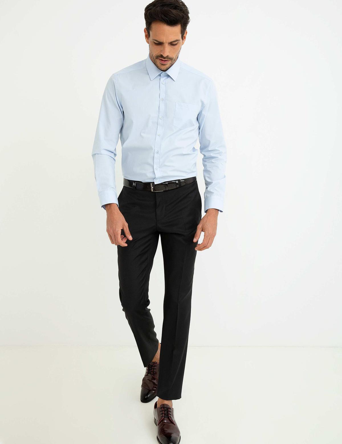 Açık Mavi Regular Fit Uzun Kollu Basic Gömlek - 50197102005