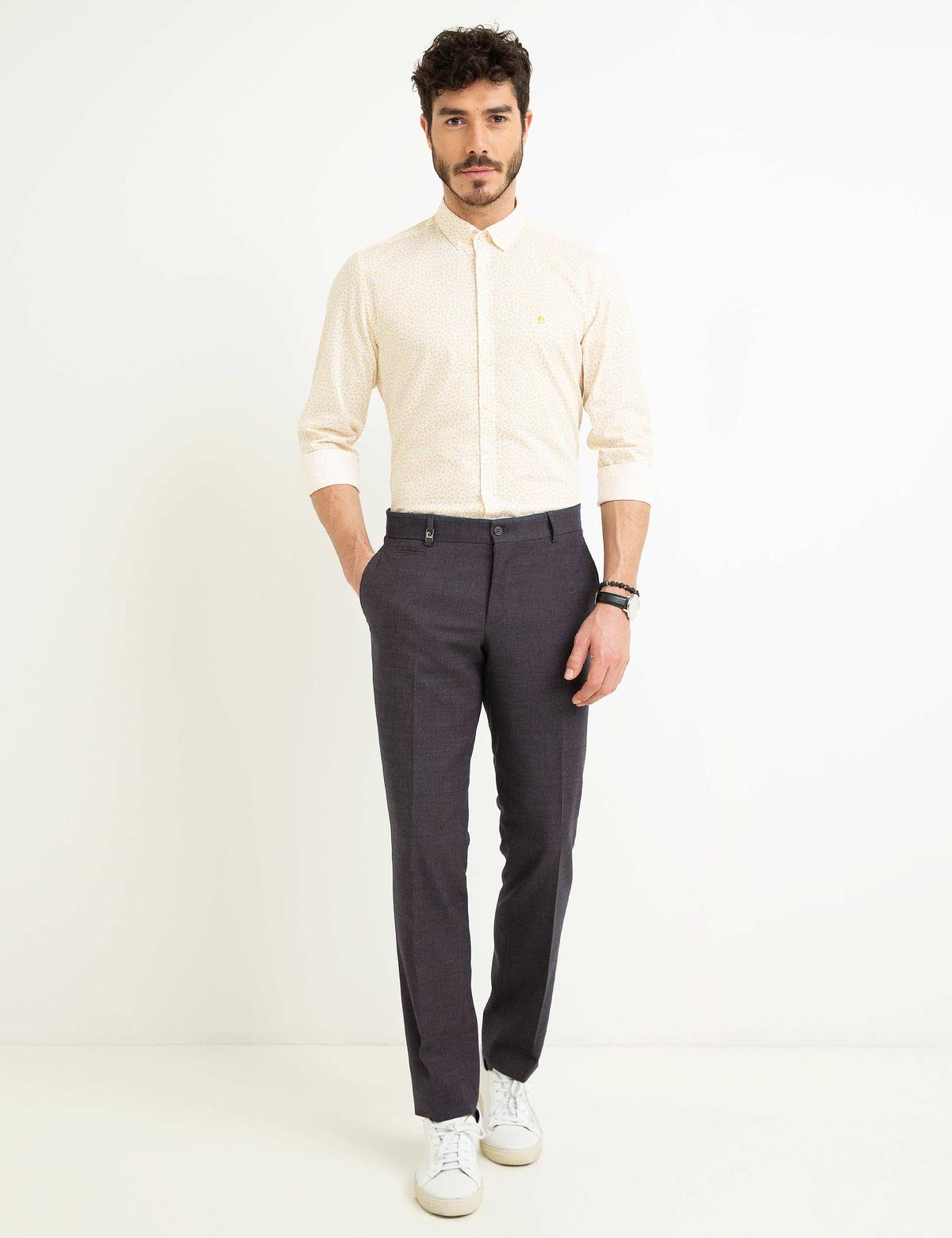 Sarı Detaylı Beyaz Slim Fit Gömlek - 50187451021