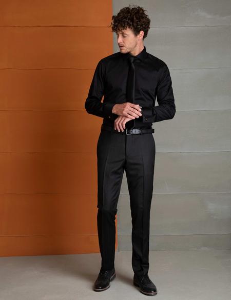 Siyah Slim Fit Uzun Kollu Basic Gömlek - 50197101025