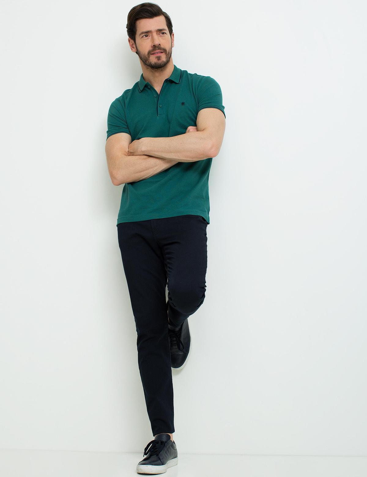 Koyu Yeşil Slim Fit Polo Yaka Basic T-shirt - 50197145067