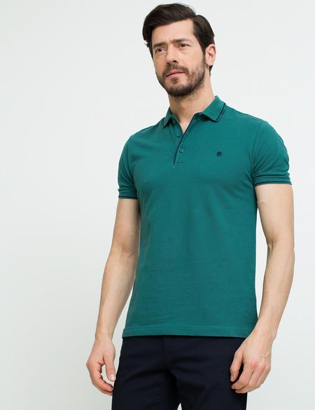 Koyu Yeşil Slim Fit Polo Yaka Basic T-shirt - 50197145067