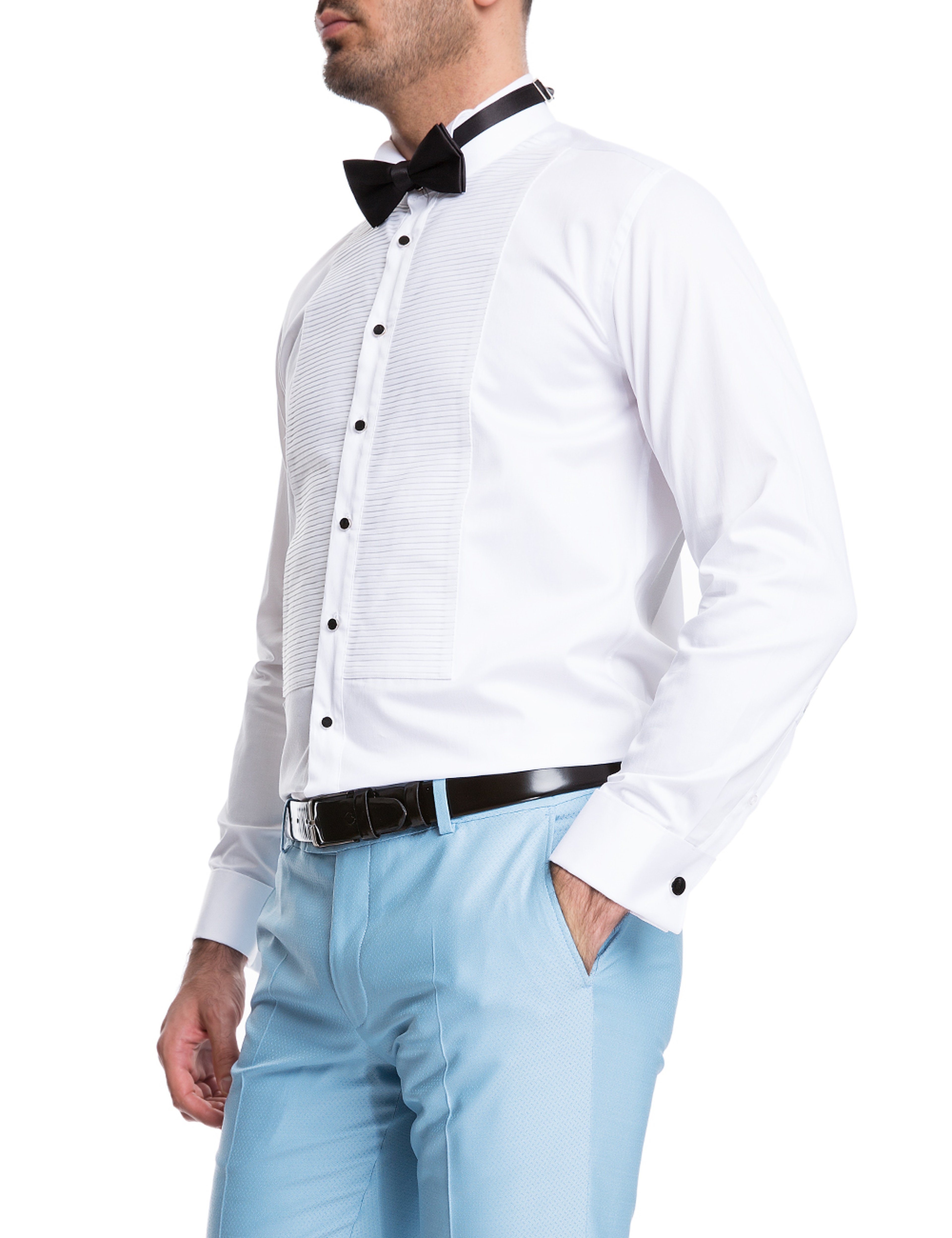 Beyaz Slim Fit Smokin Gömlek