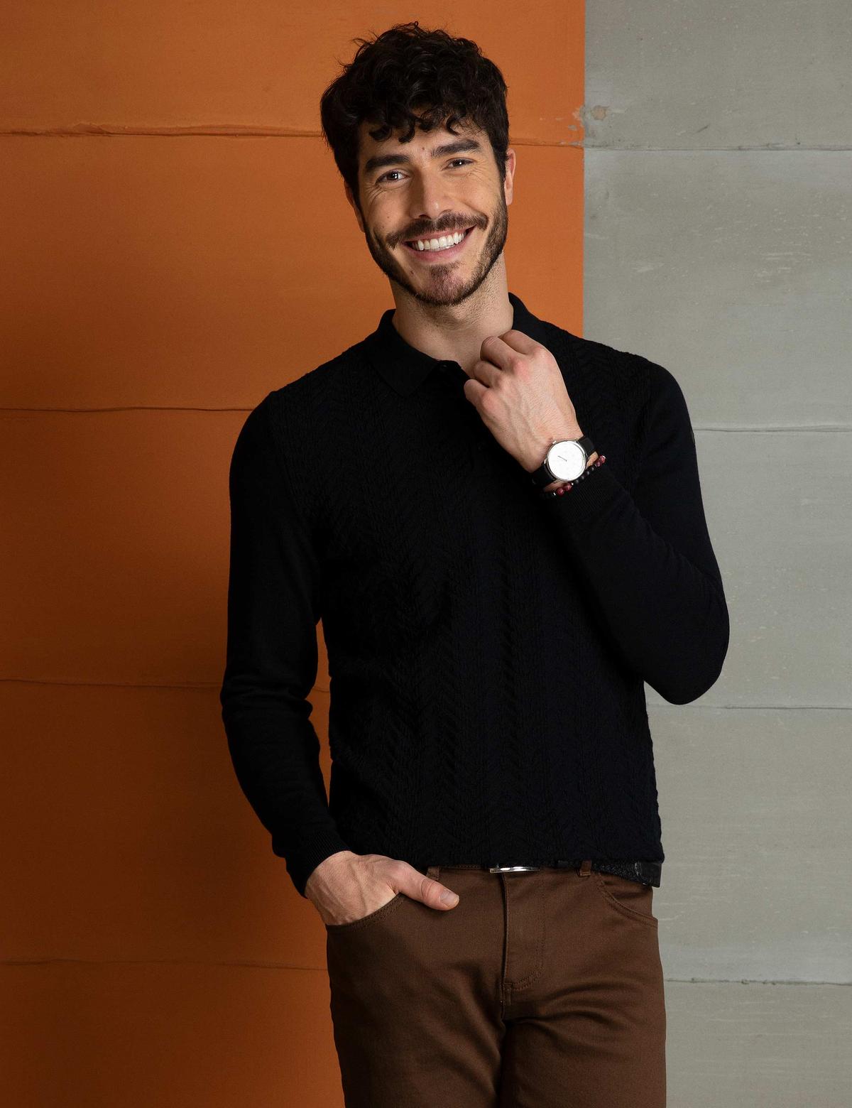 Siyah Slim Fit Kazak - 50193398053