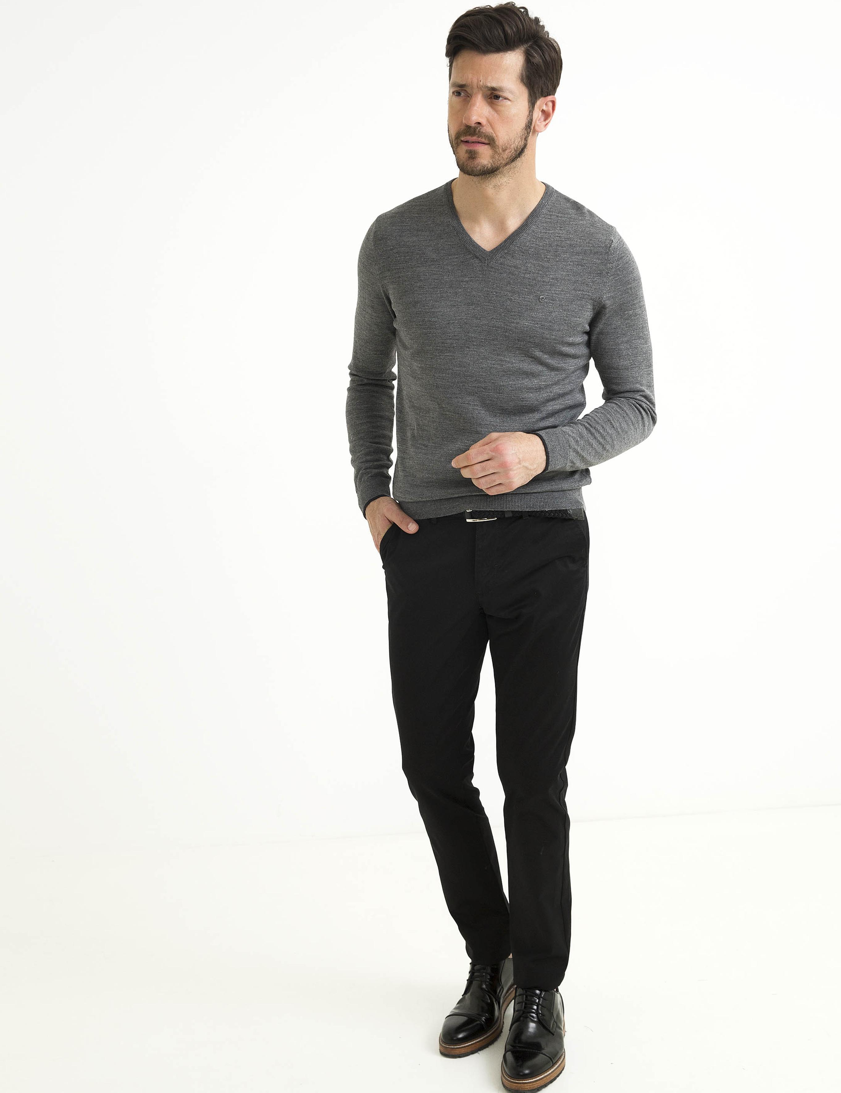 Gri Melanj Slim Fit Basic Kazak