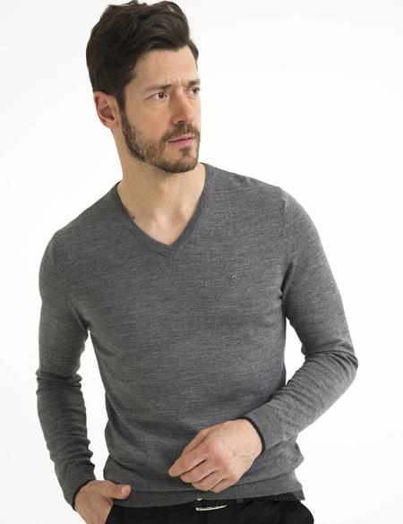 Gri Melanj Slim Fit Basic Kazak - 50193441073