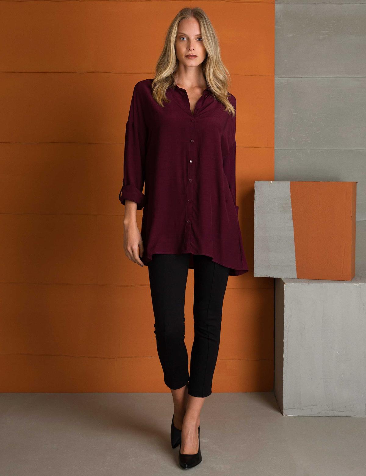 Bordo Comfort Fit Uzun Kollu Gömlek