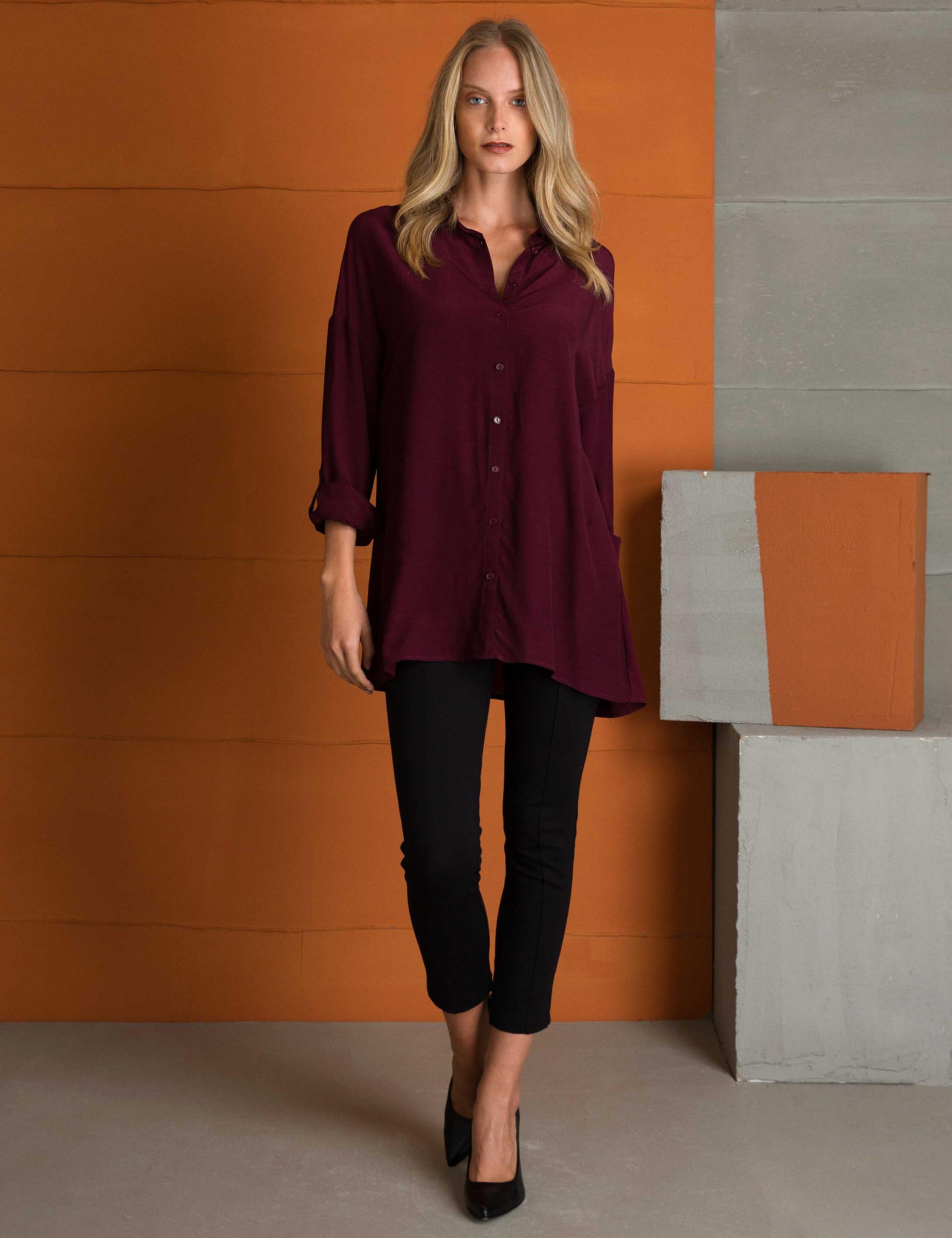 Bordo Comfort Fit Uzun Kollu Gömlek