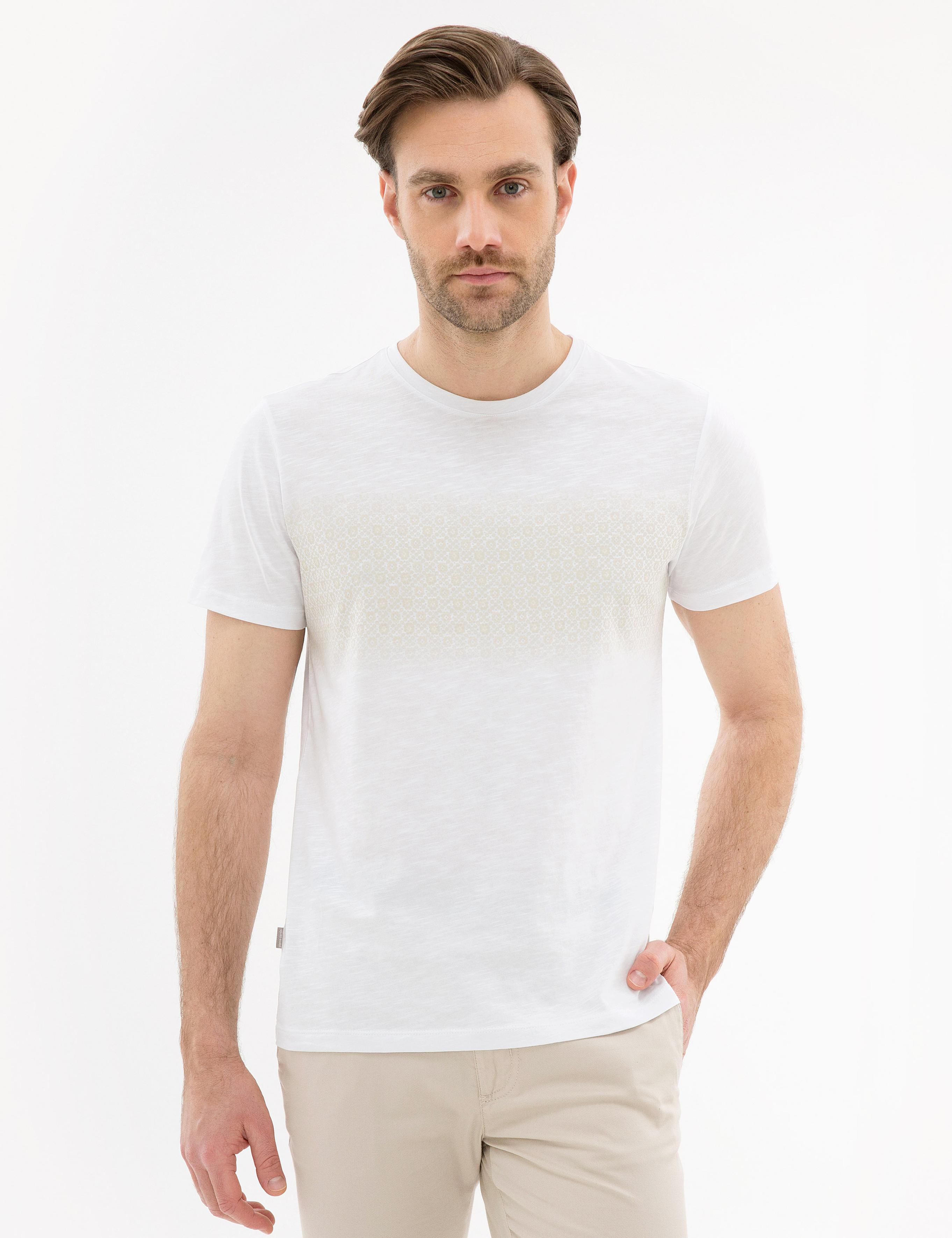 Beyaz Slim Fit Bisiklet Yaka Tişört