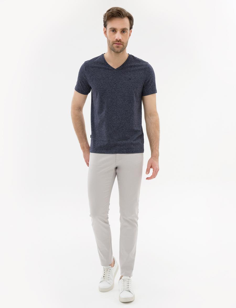 Lacivert Slim Fit V Yaka Tişört