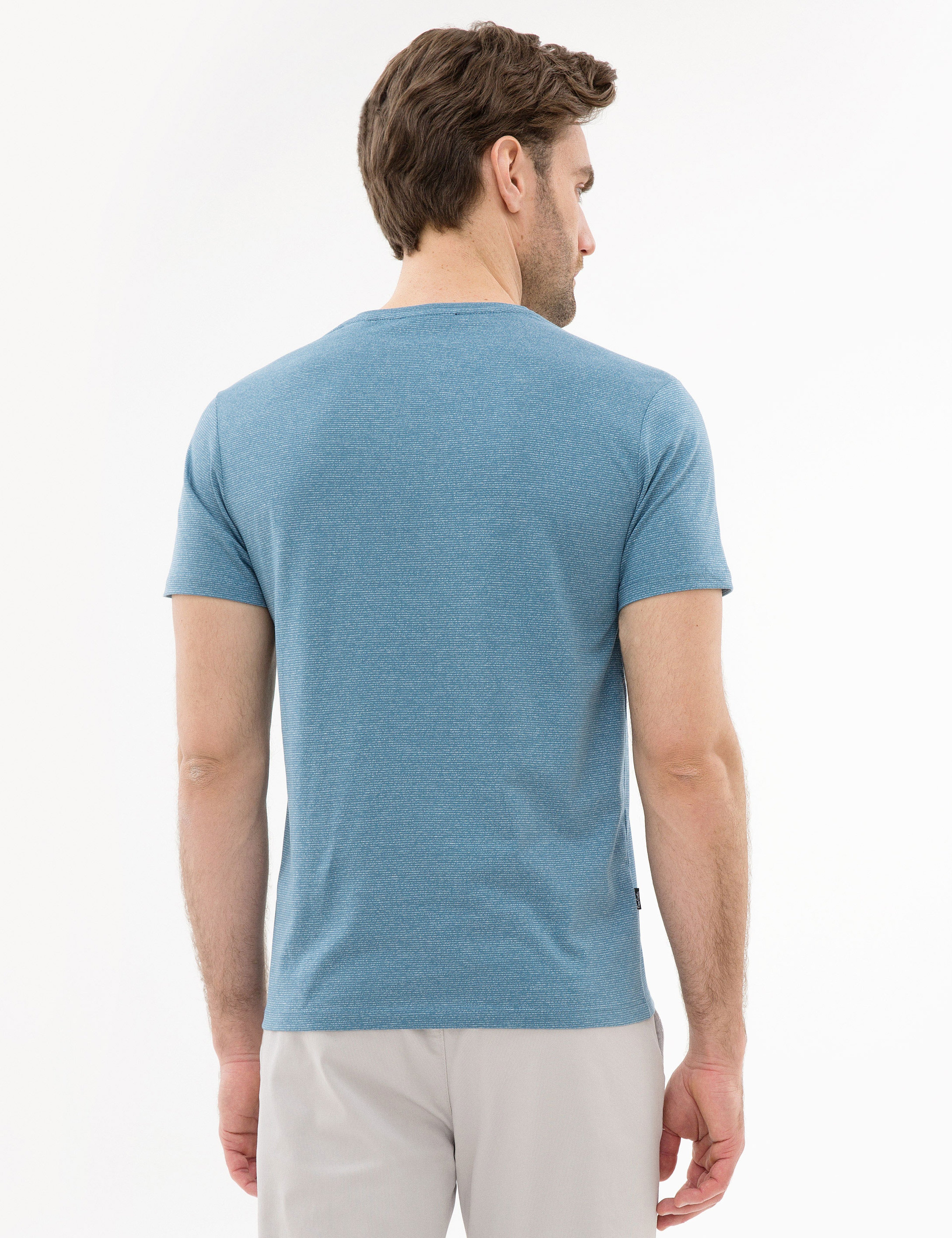 Mavi Slim Fit V Yaka Tişört - Image 3