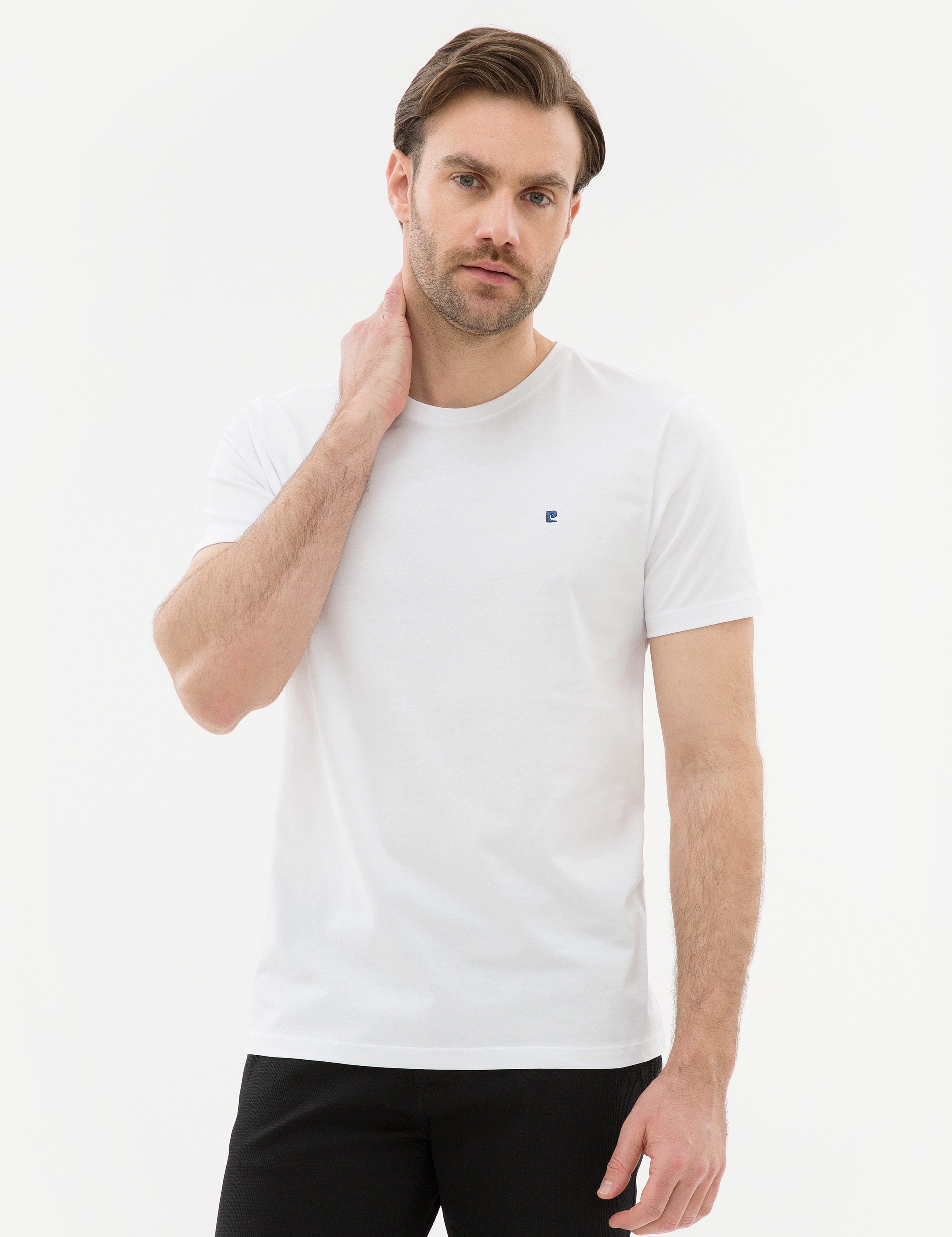 Beyaz Slim Fit Bisiklet Yaka Basic T-Shirt - Image 2