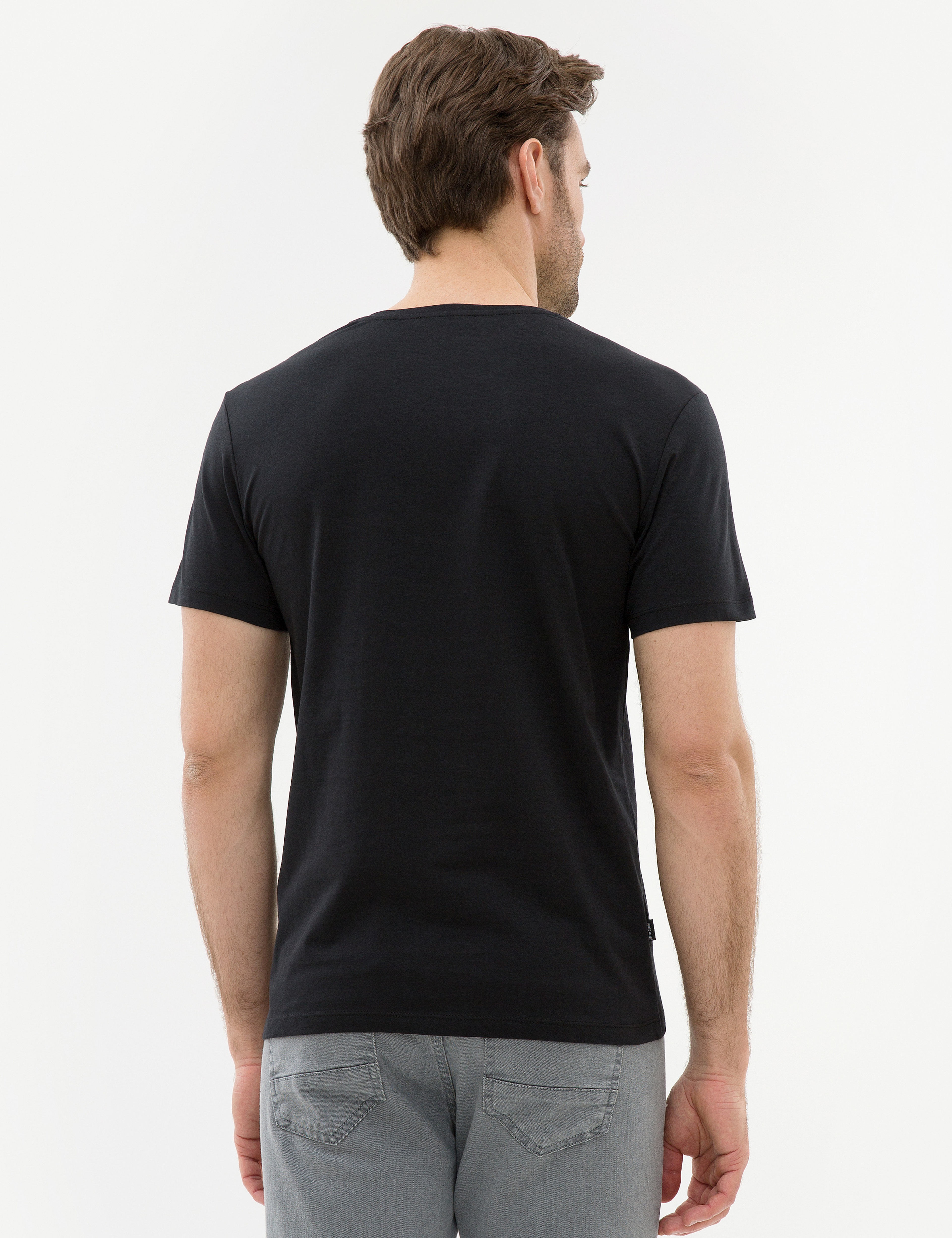 Siyah Slim Fit Bisiklet Yaka Basic T-Shirt
