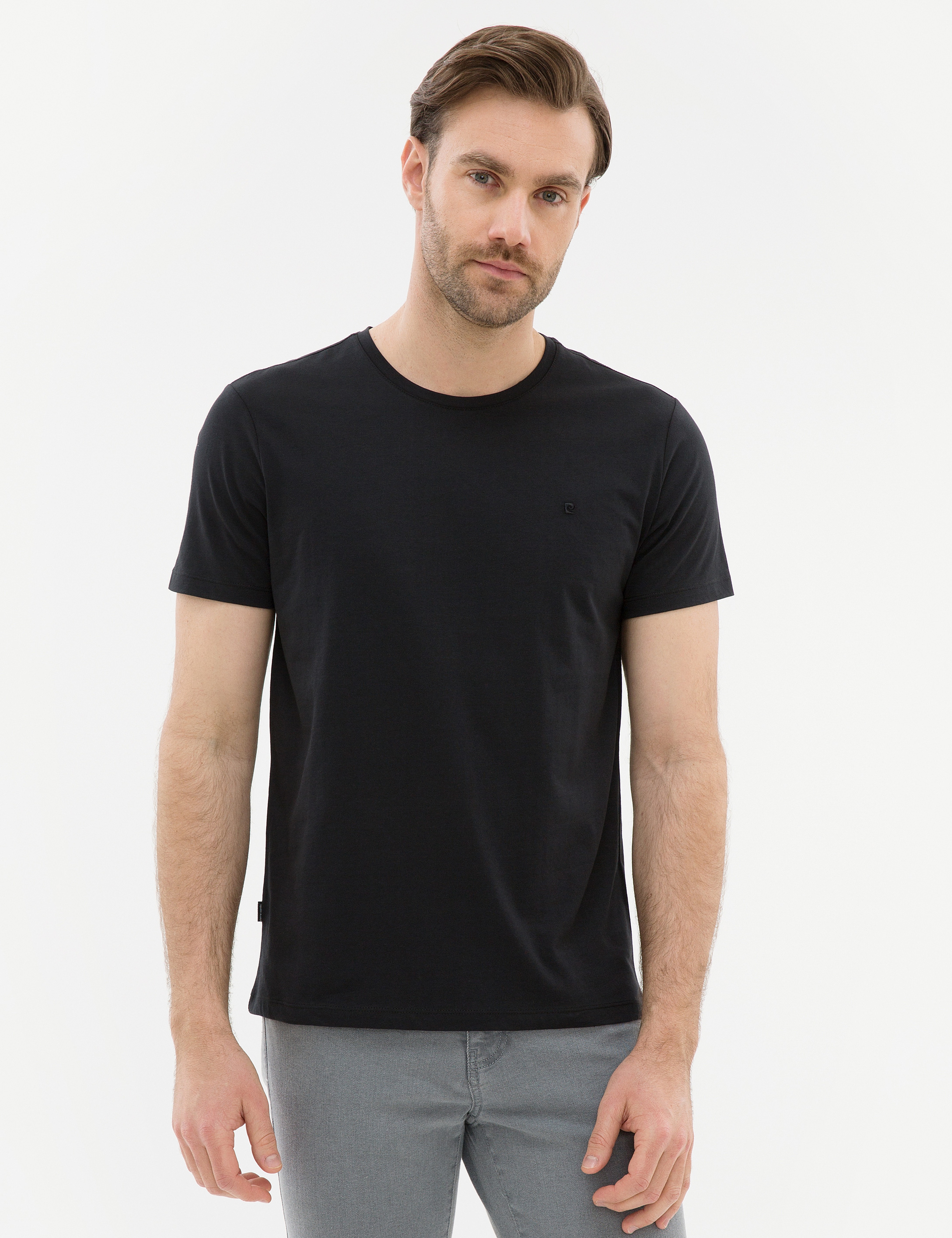 Siyah Slim Fit Bisiklet Yaka Basic T-Shirt - Image 2