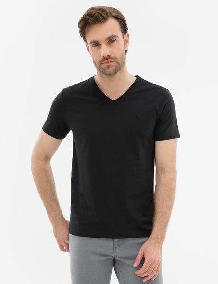 Siyah Slim Fit V - Yaka Basic Tişört - 50225532016