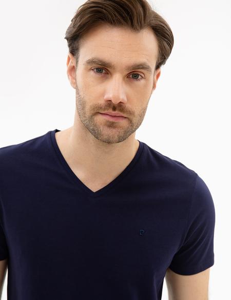Lacivert Slim Fit V Yaka Basic Tişört - 50225532025