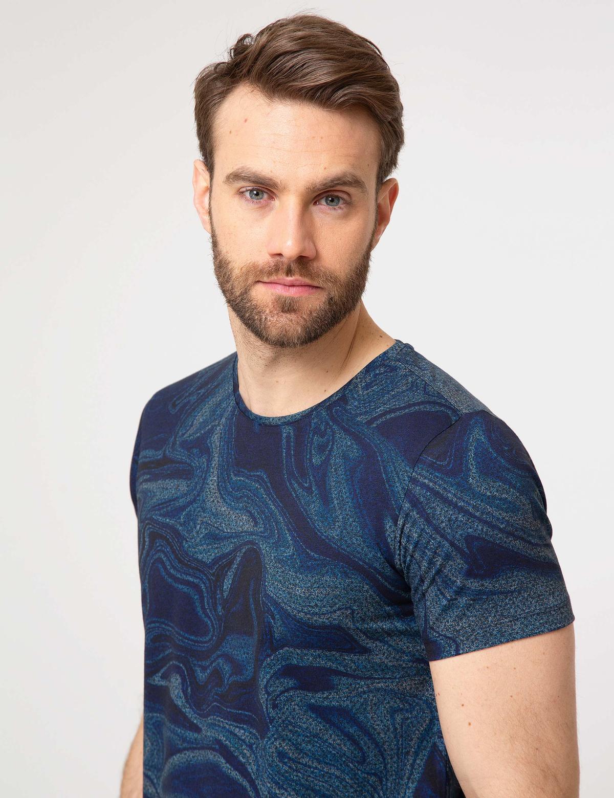 Lacivert Slim Fit Bisiklet Yaka T-Shirt - 50189507007