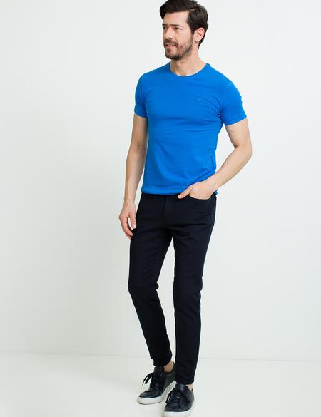 Saks Mavi Ekstra Slim Fit Bisiklet Yaka Basic T-Shirt - 50192736038