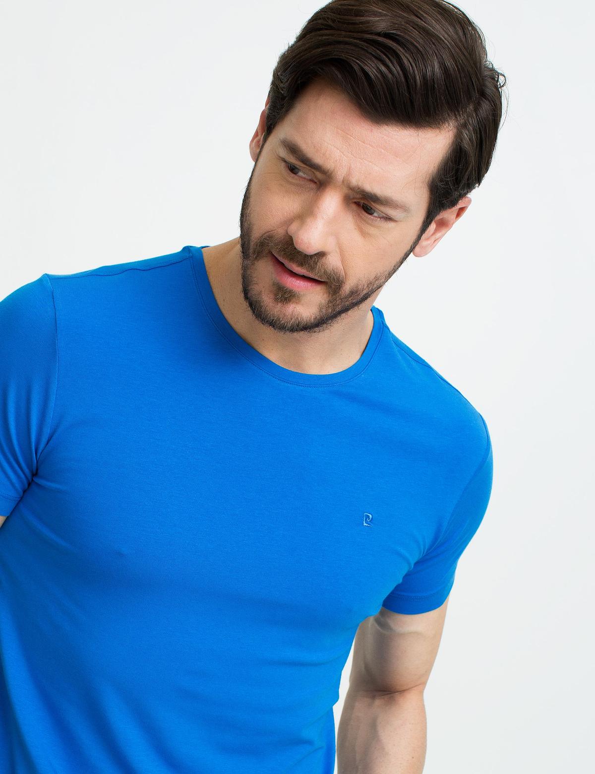 Saks Mavi Ekstra Slim Fit Bisiklet Yaka Basic T-Shirt