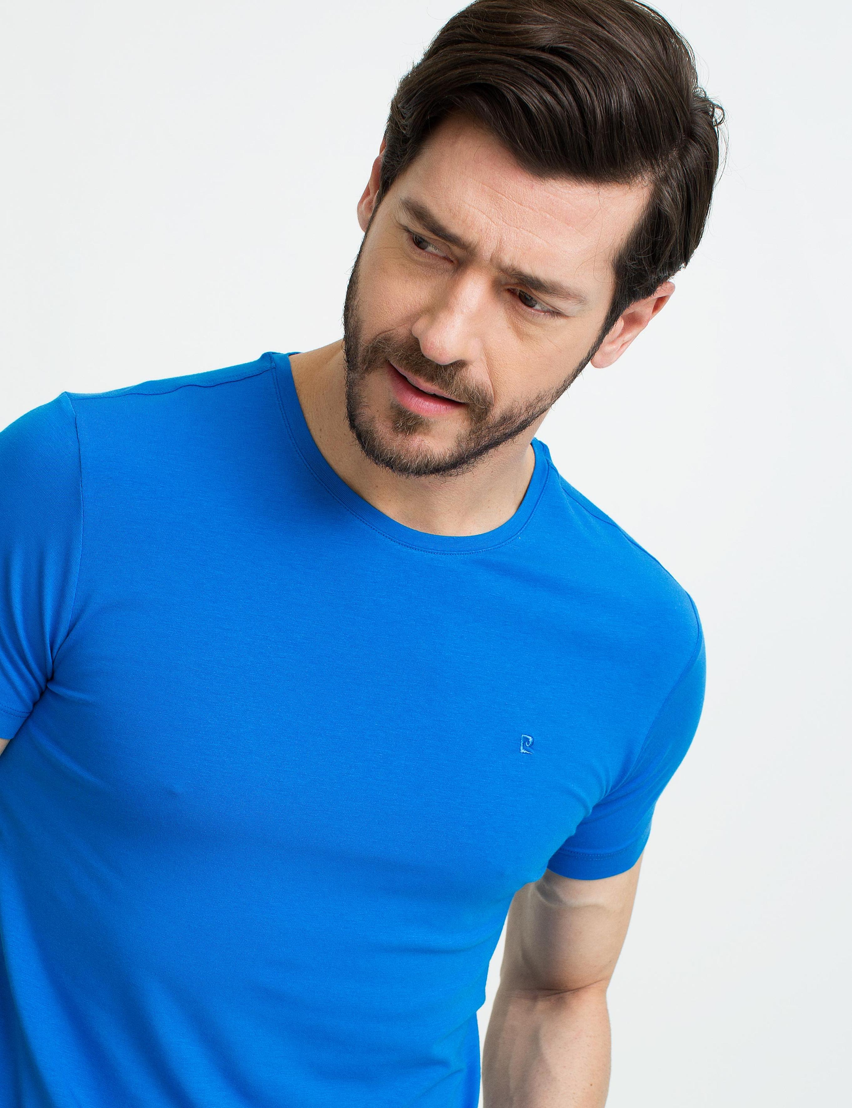 Saks Mavi Ekstra Slim Fit Bisiklet Yaka Basic T-Shirt