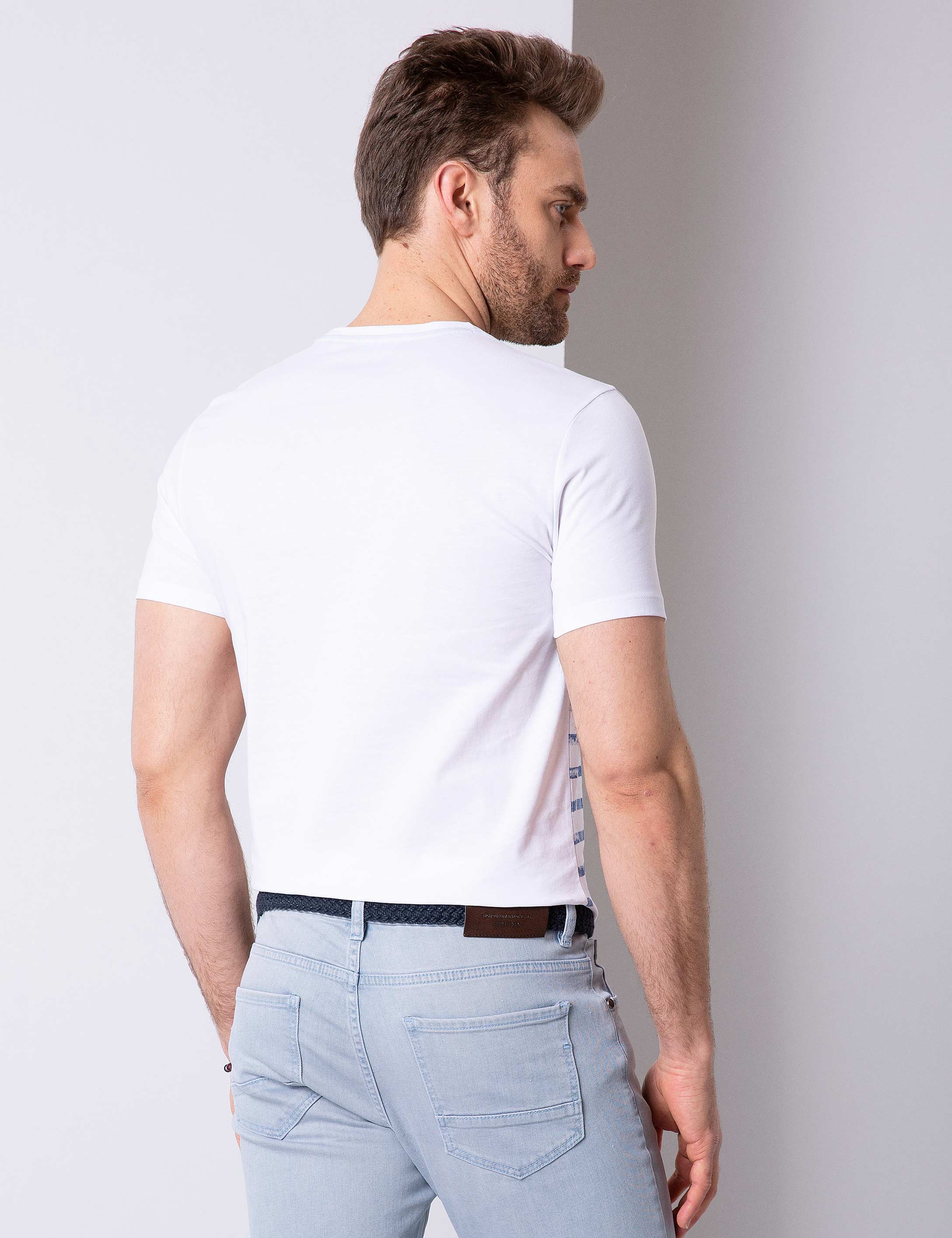 Beyaz Slim Fit Bisiklet Yaka T-Shirt - Image 3