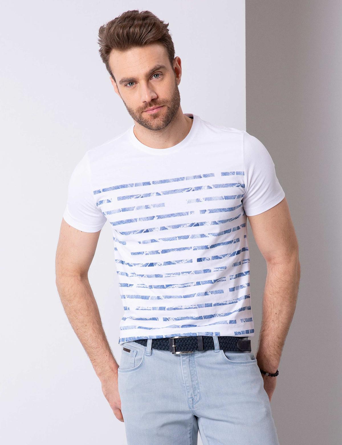 Beyaz Slim Fit Bisiklet Yaka T-Shirt